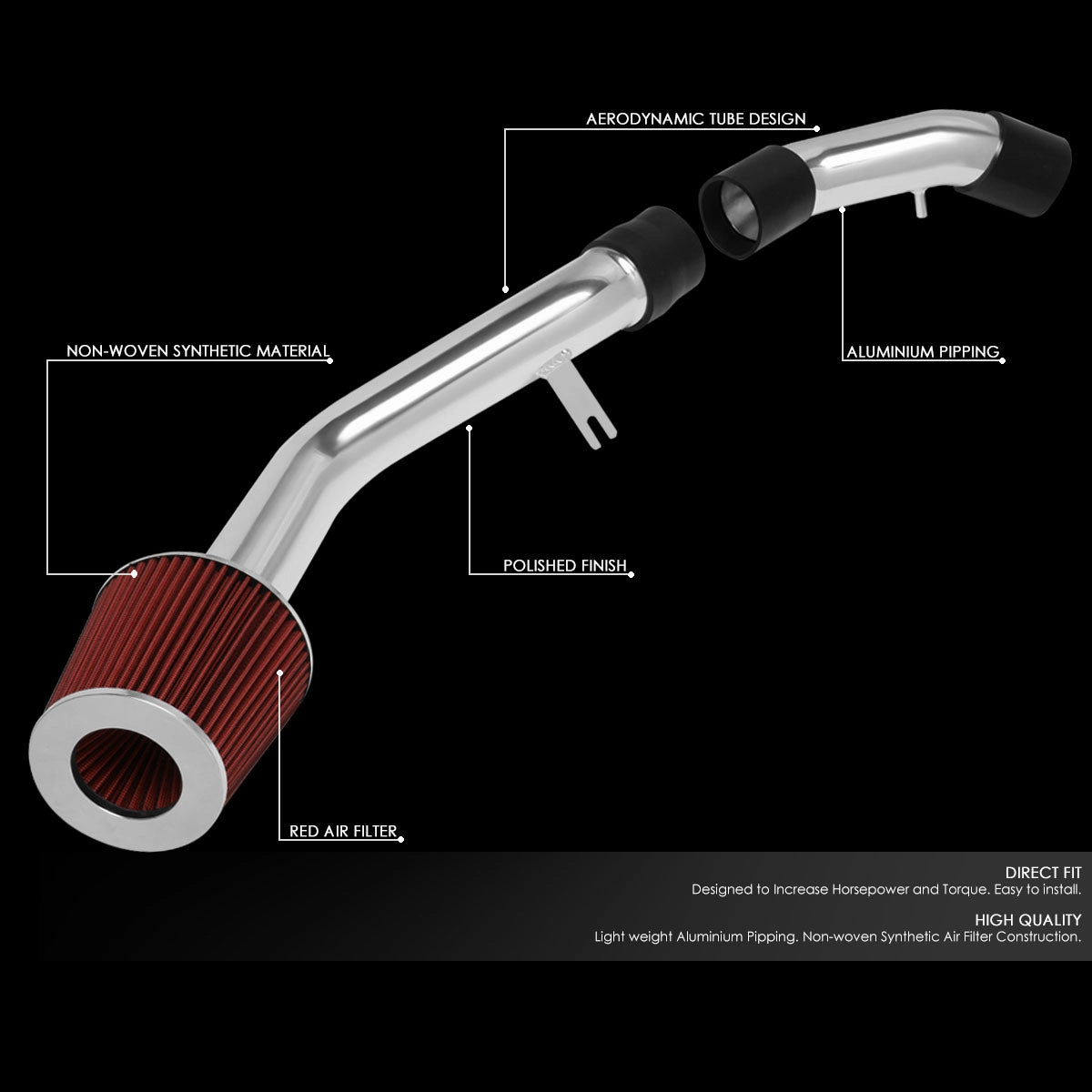 03-08 Hyundai Tiburon 2.0L L4 Aluminum Cold Air Intake w/Red Cone Filter