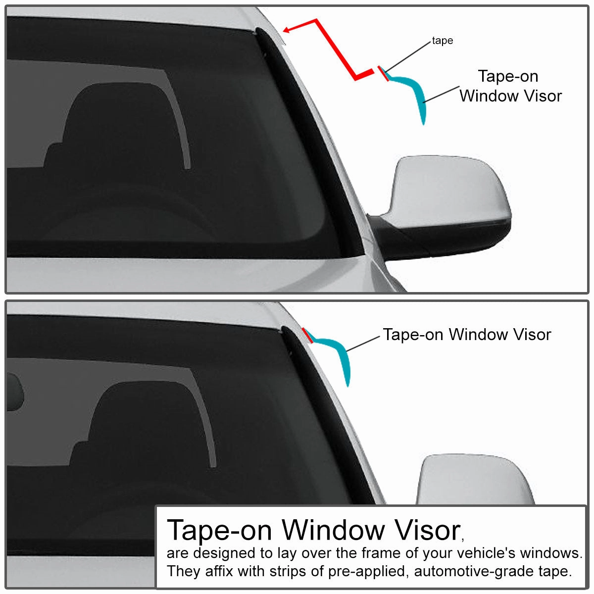04-08 Ford F150 Regular Cab Front Tape-On Wind Deflectors Window Visors