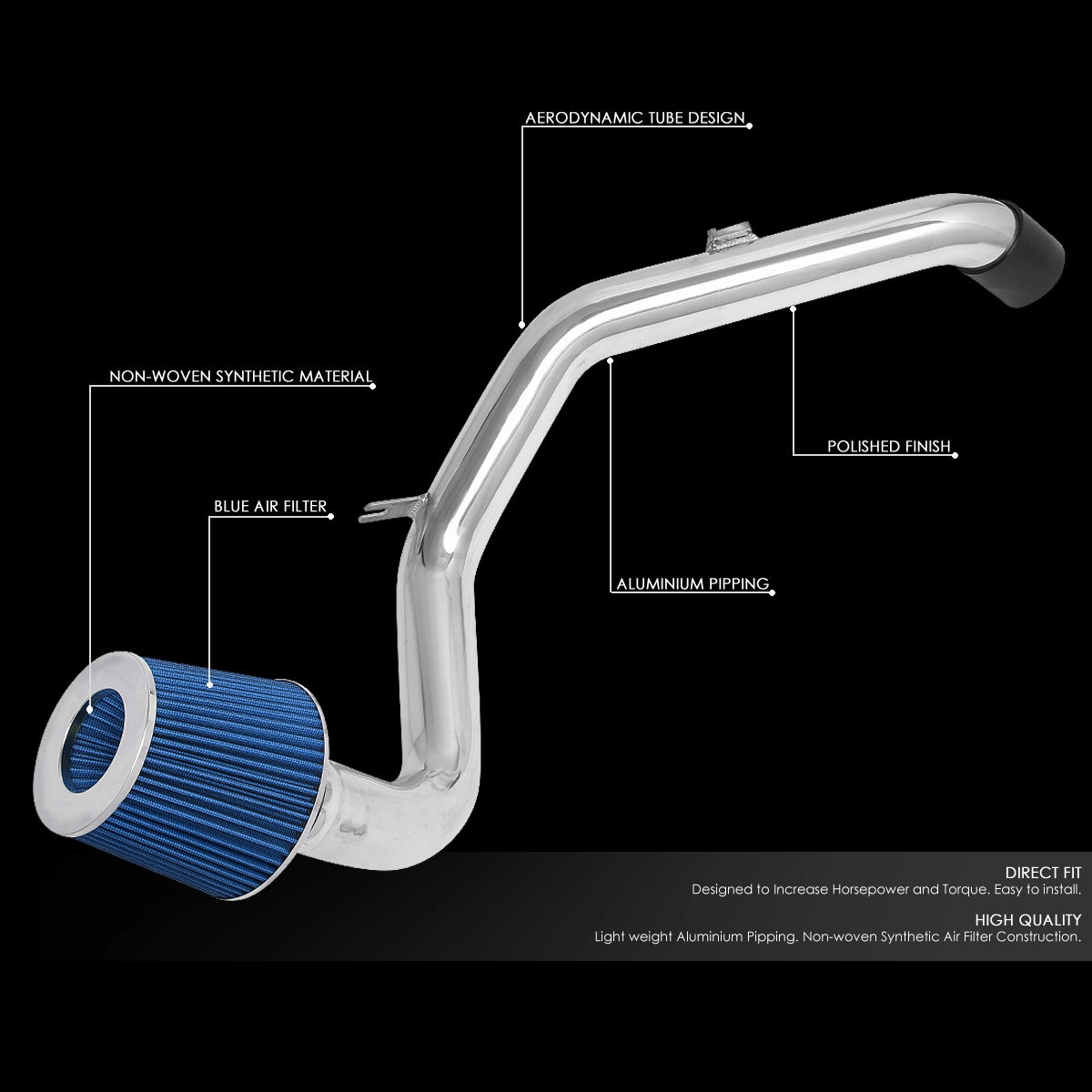 06-11 Mitsubishi Eclipse 2.4L Aluminum Cold Air Intake w/Blue Cone Filter