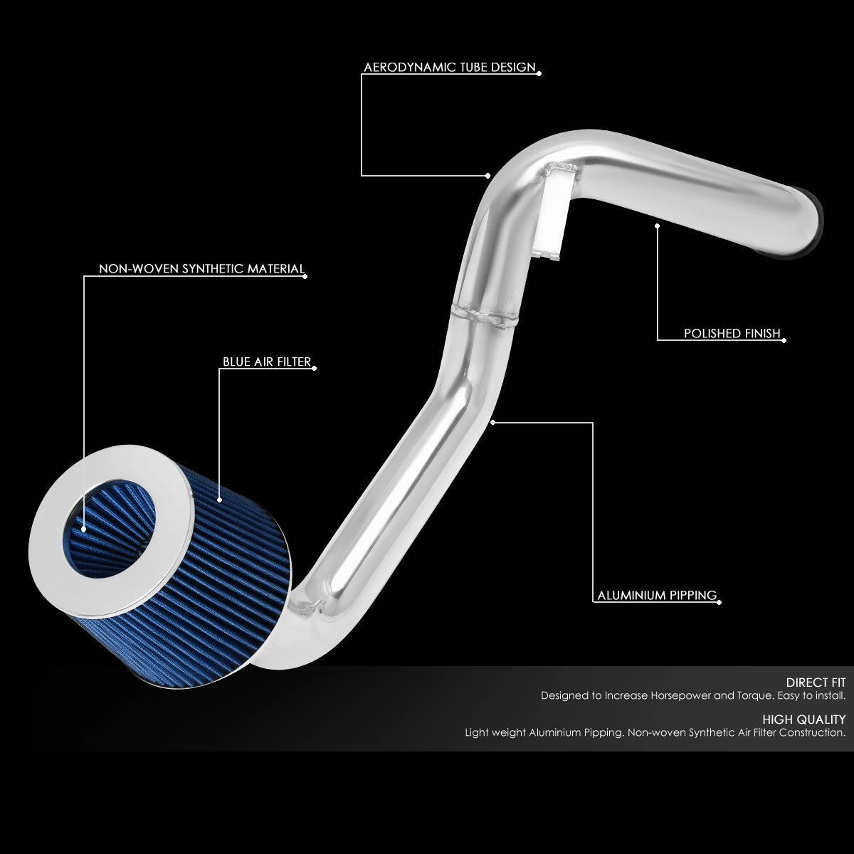 07-08 Honda Fit Aluminum Cold Air Intake w/Blue Cone Filter