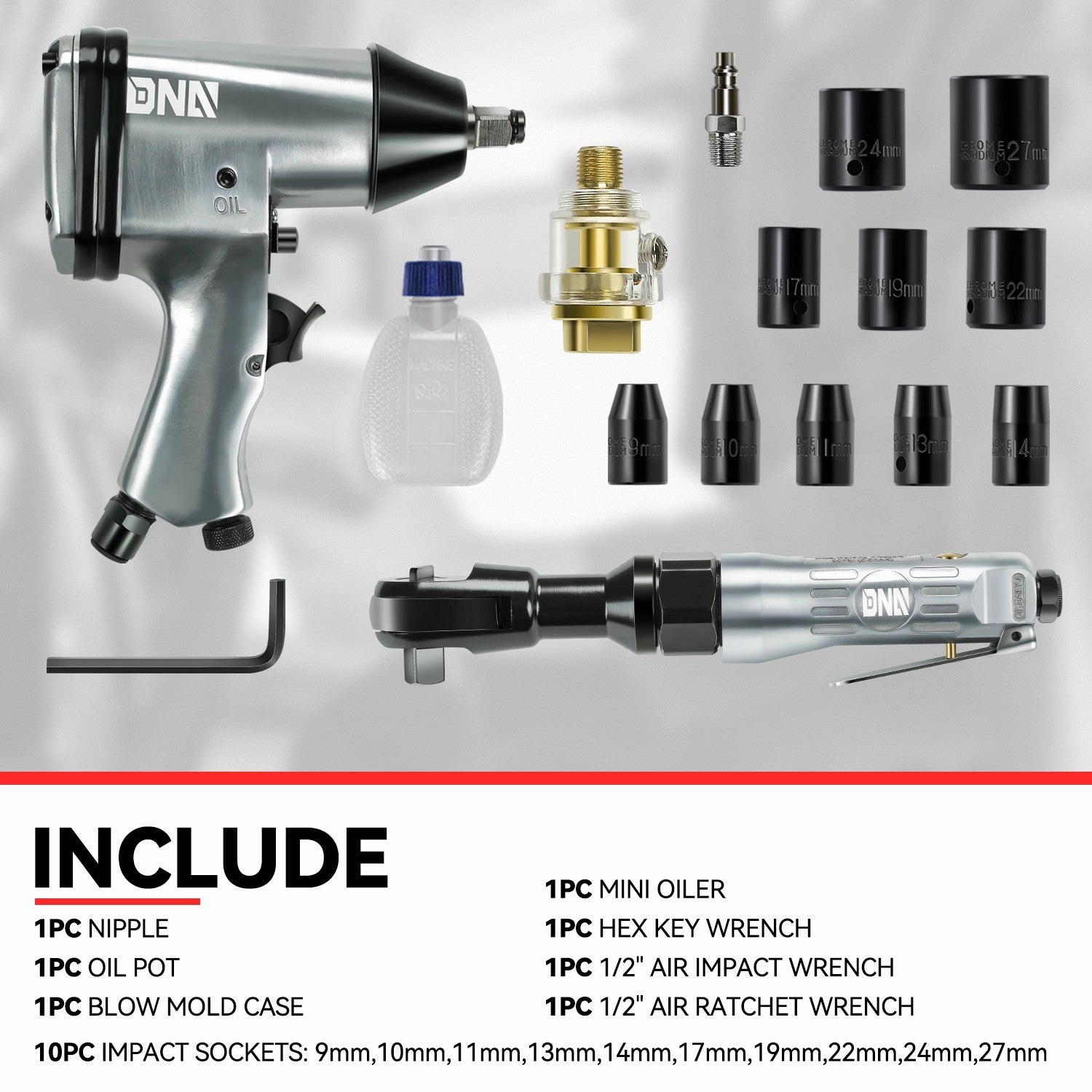 1/2 in. Air Impact & Ratchet Wrench Set (17 Pcs)