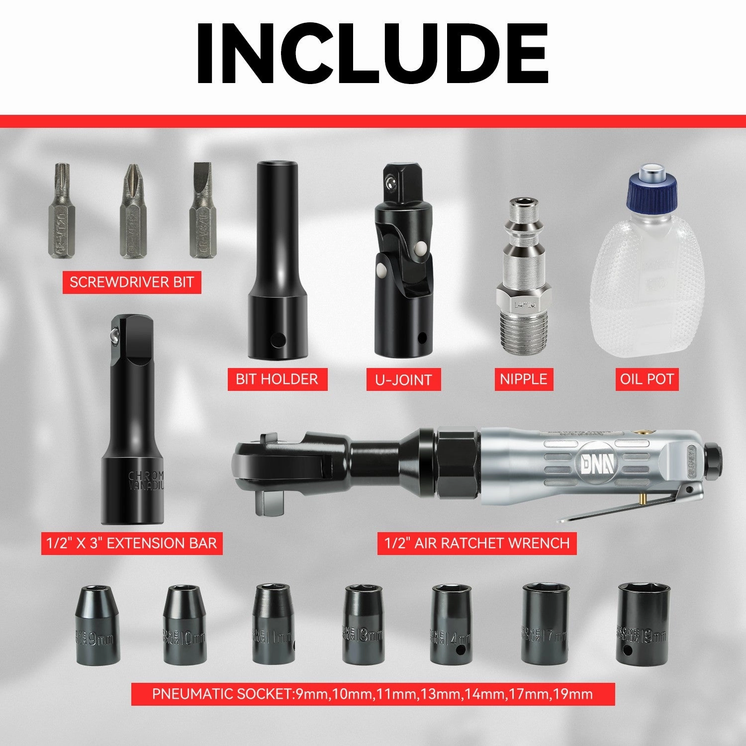 1/2 in. Air Ratchet Wrench Set (17 Pcs)