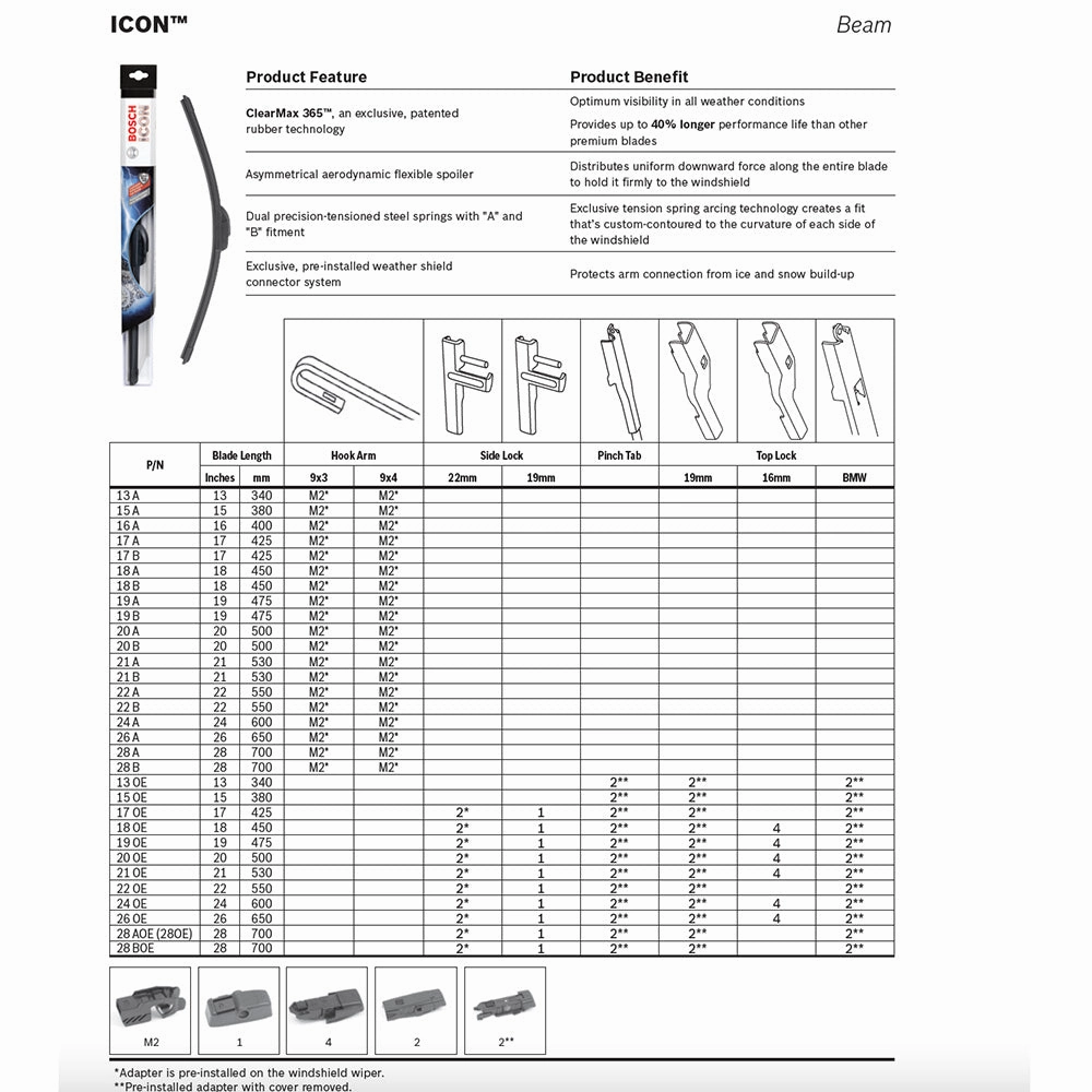 BOSCH ICON 22B Wiper Blade 22" inch, Up to 40% Longer Life (DISCONTINUED AND REPLACED BY 22A)
