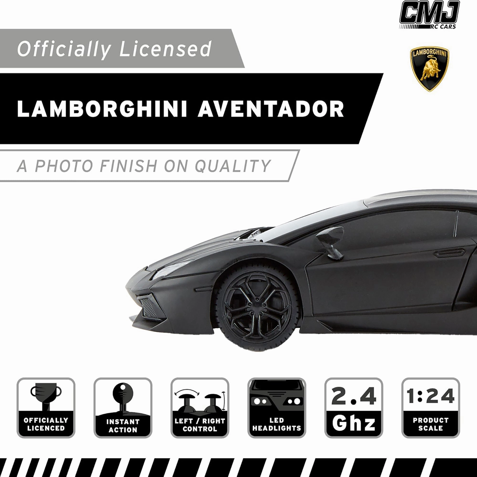 CMJ RC Cars: Lamborghini Aventador LP700-4 - Black - 1:24 Scale, 2.4GHz, LED Headlights