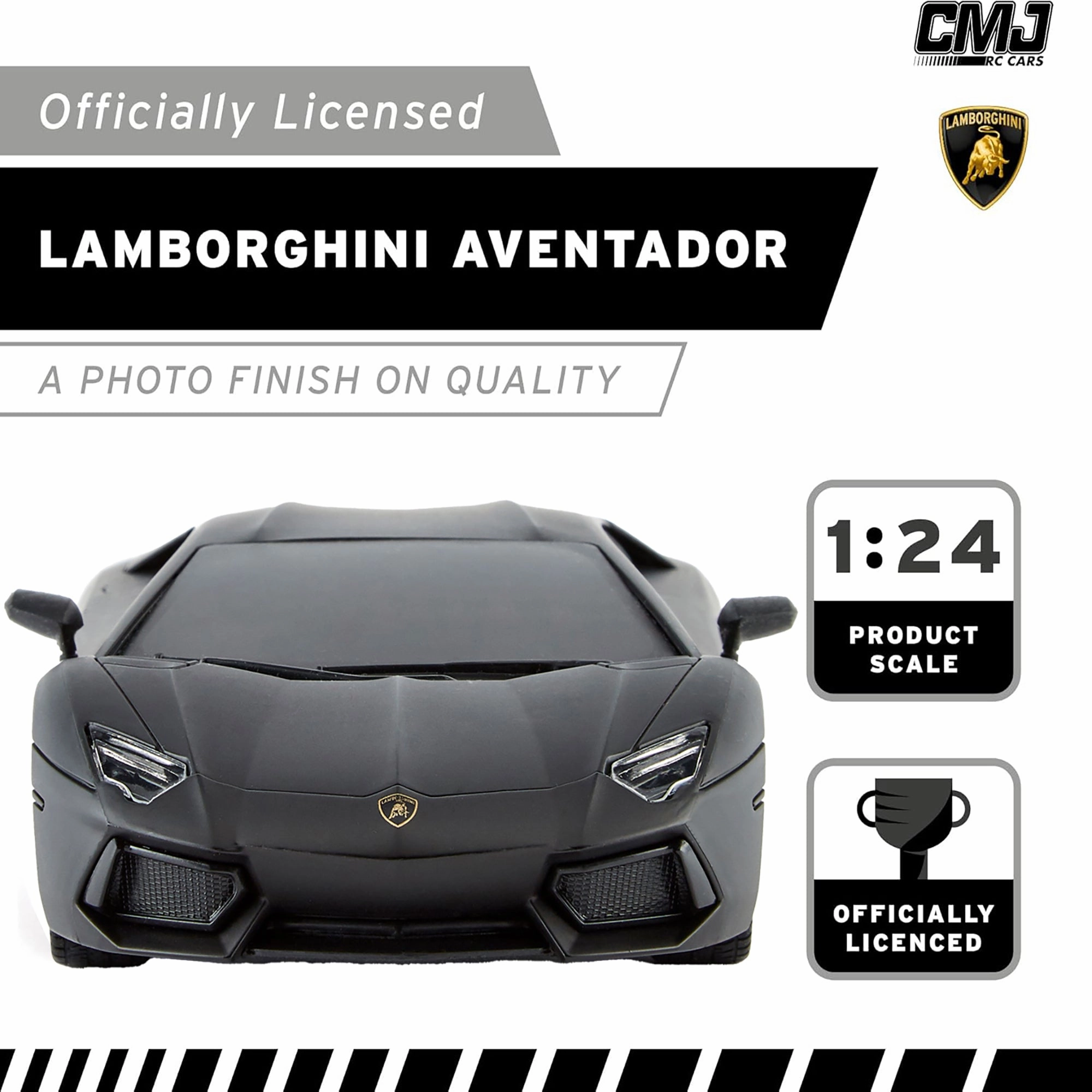 CMJ RC Cars: Lamborghini Aventador LP700-4 - Black - 1:24 Scale, 2.4GHz, LED Headlights