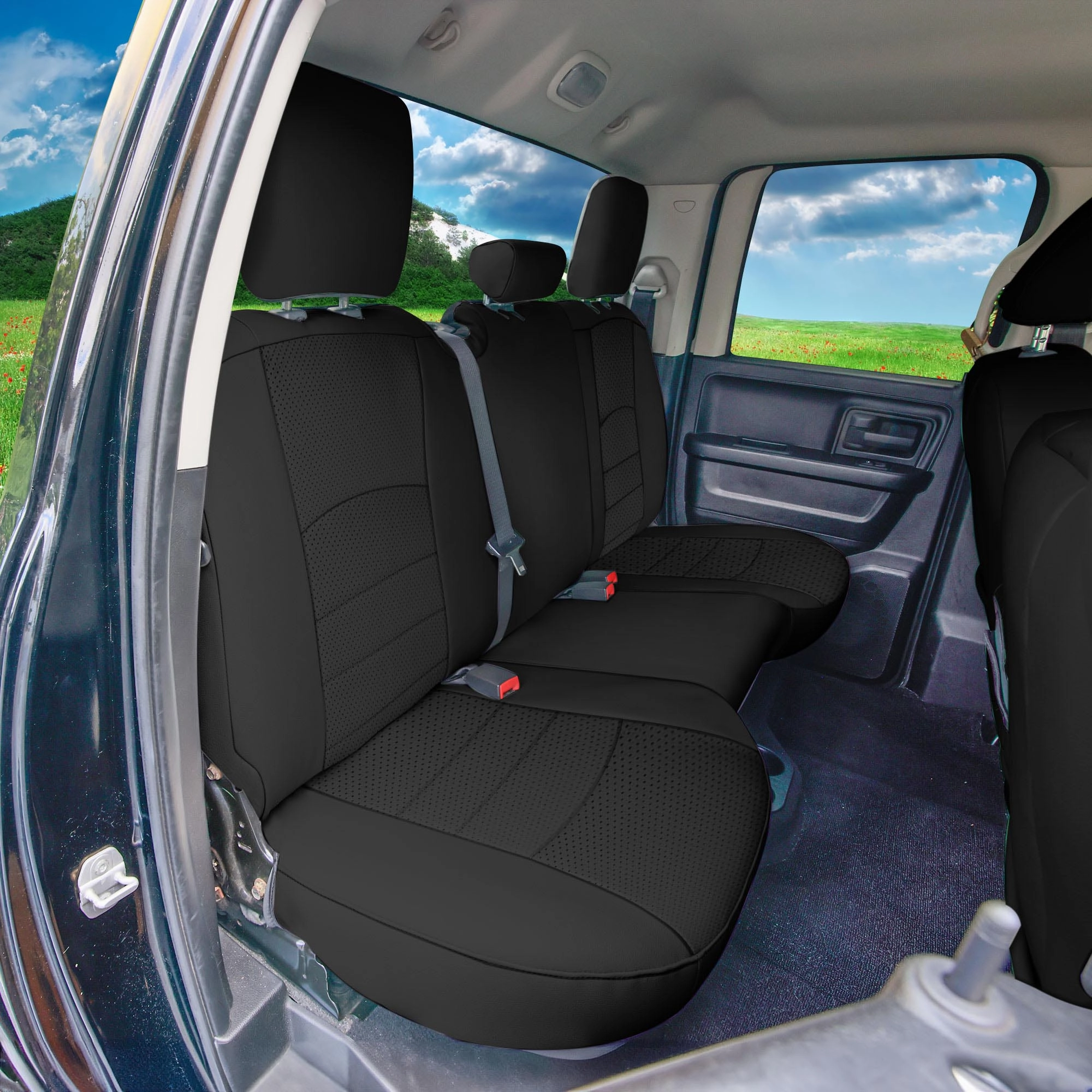 Dodge Ram 1500 2011-2018 & Ram 1500 Classic 2019-2025 Quad Cab - Full Set Seat Covers - Black Faux Leather