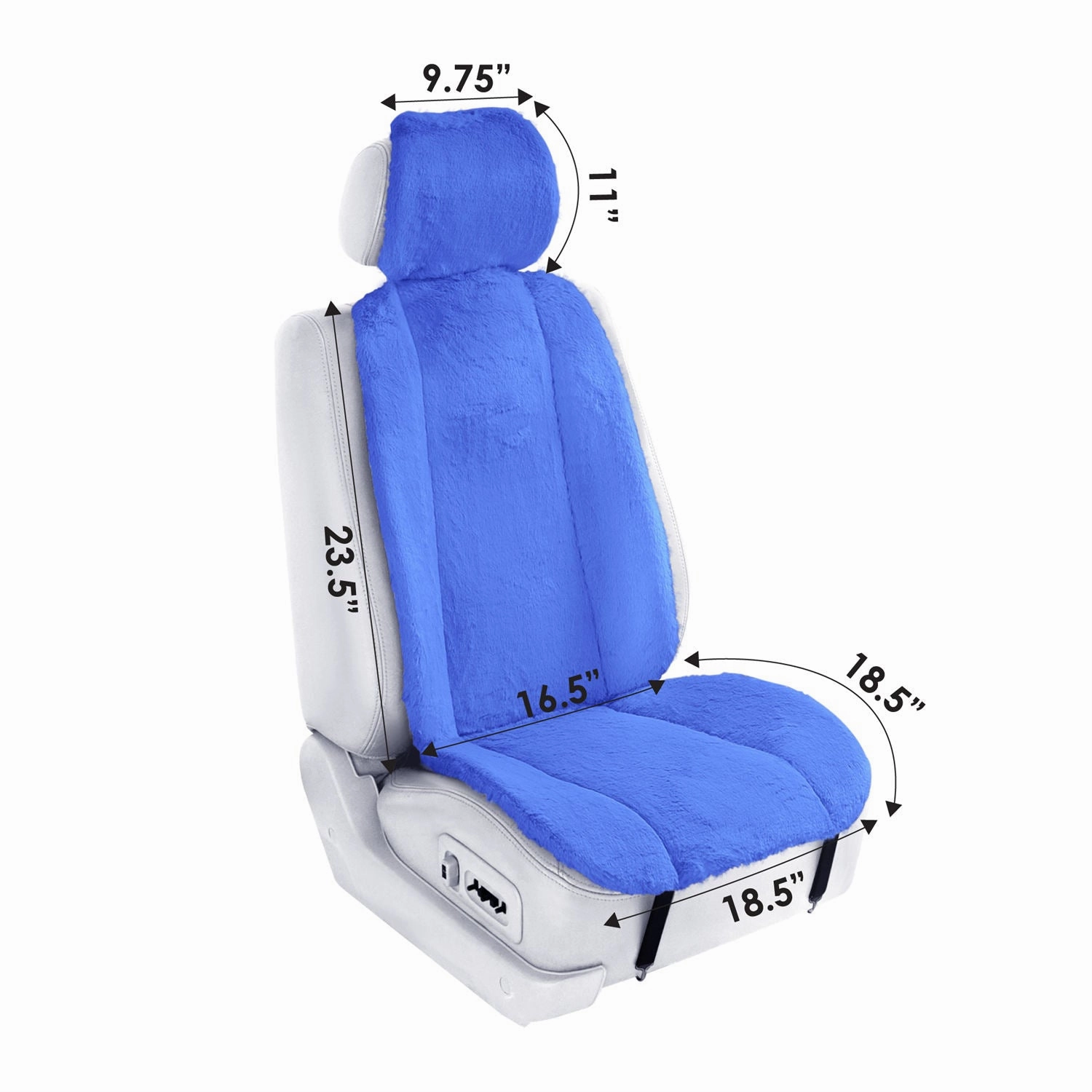 Doe16 Faux Rabbit Fur Car Seat Cushions - Front Set Blue