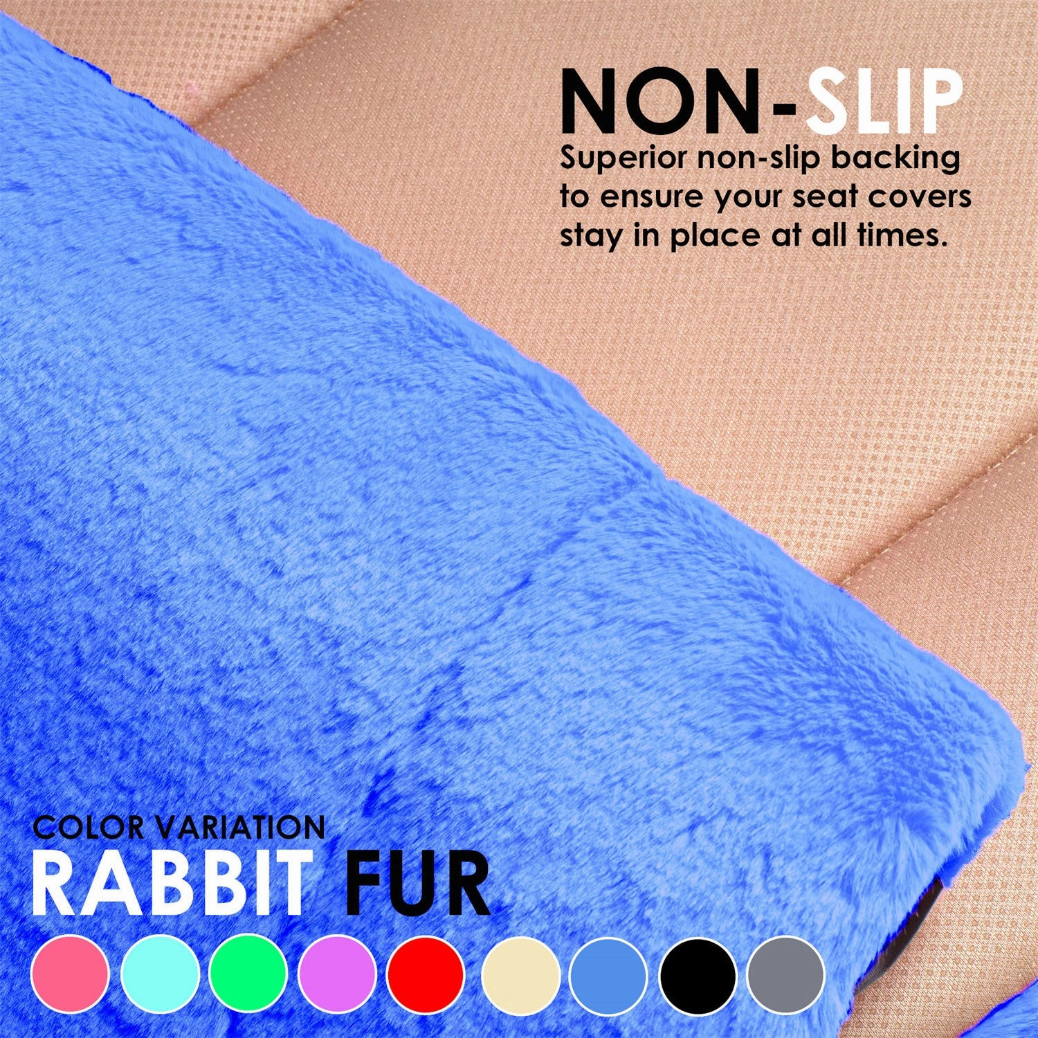 Doe16 Faux Rabbit Fur Car Seat Cushions - Front Set Blue