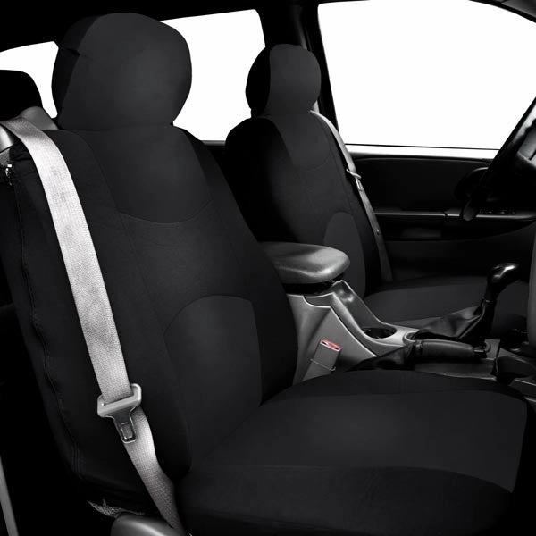 Flat Cloth All-Purpose Built-In Seatbelt Seat Covers - Front Set Black