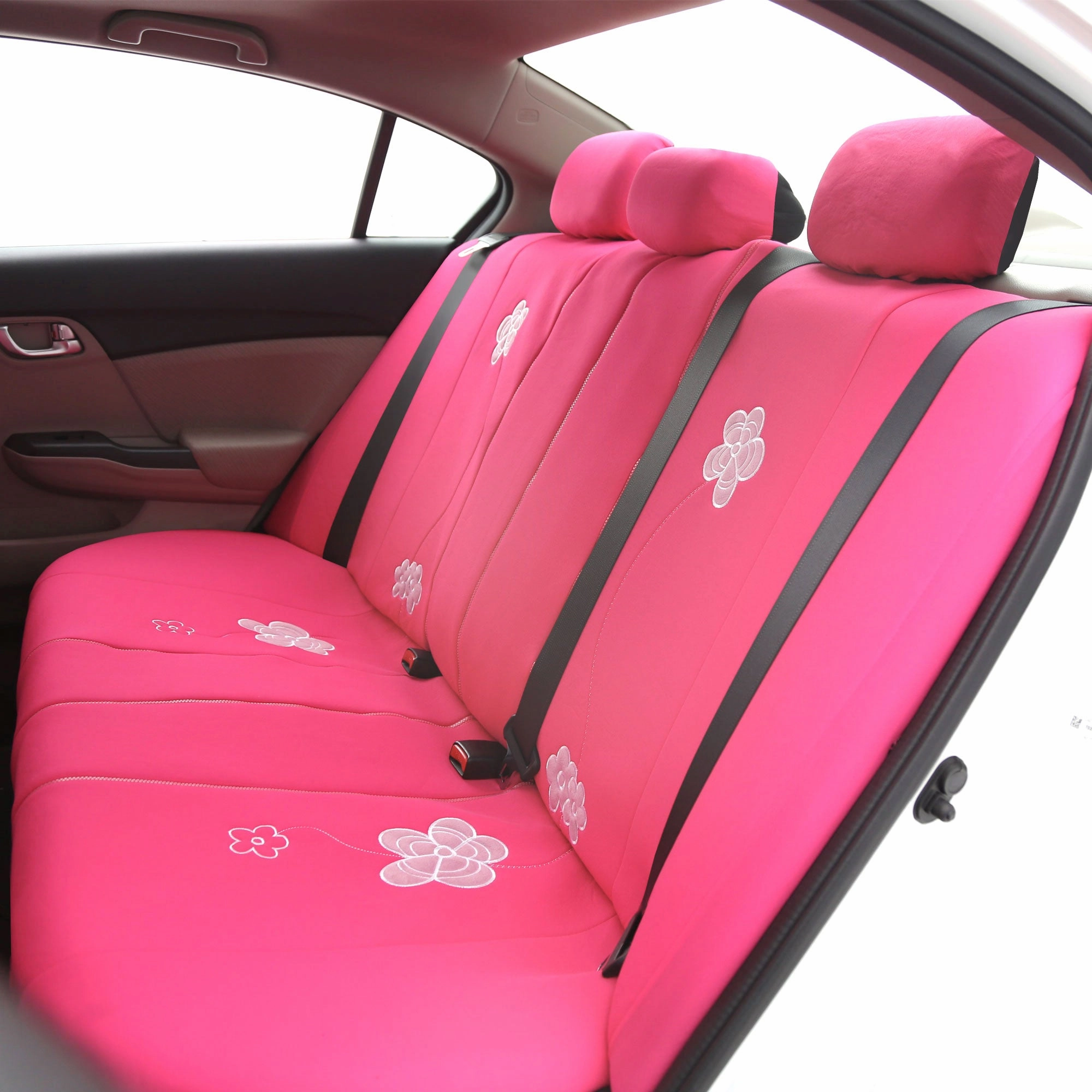 Flower Embroidery Bench Seat Covers - Rear Set - Pink