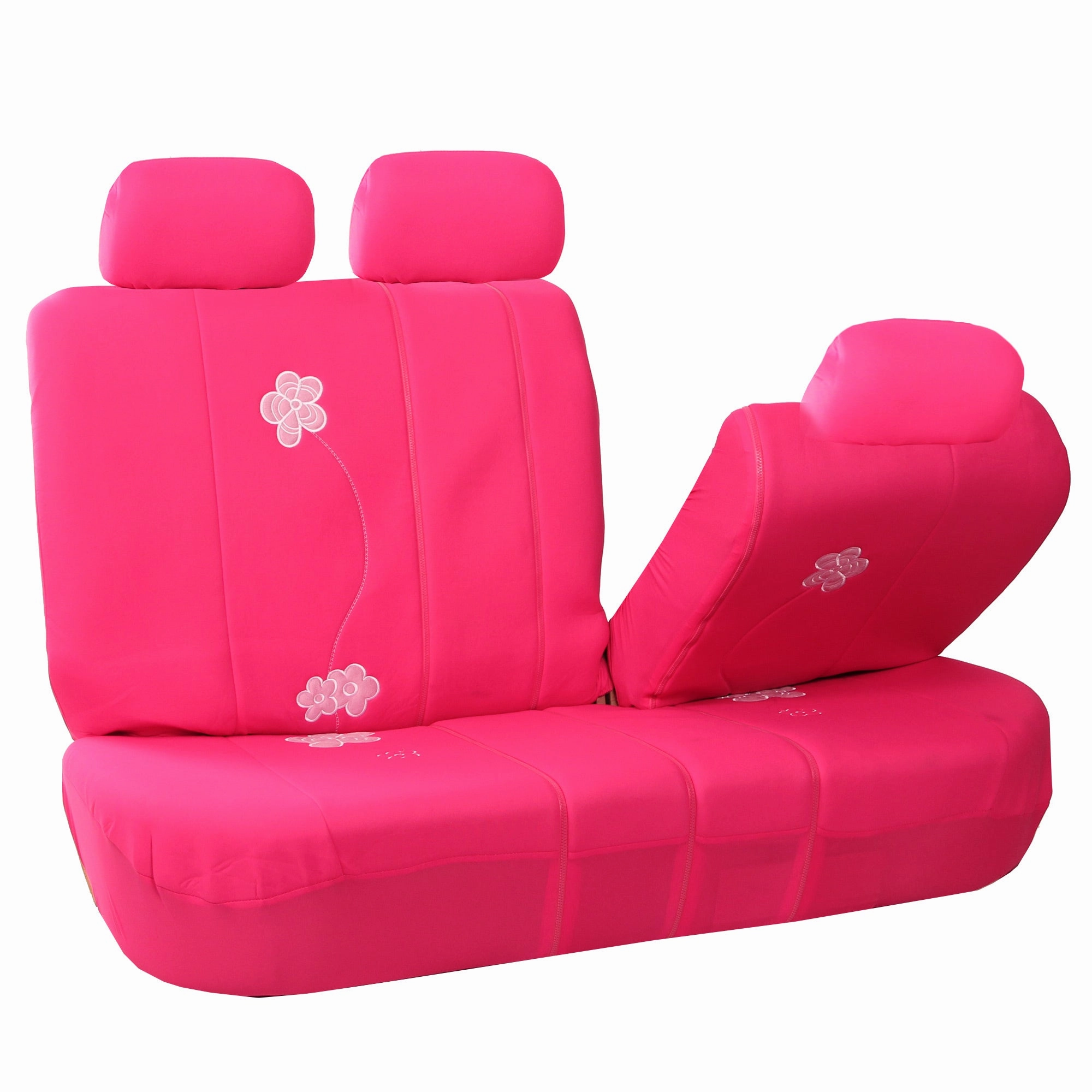 Flower Embroidery Bench Seat Covers - Rear Set - Pink