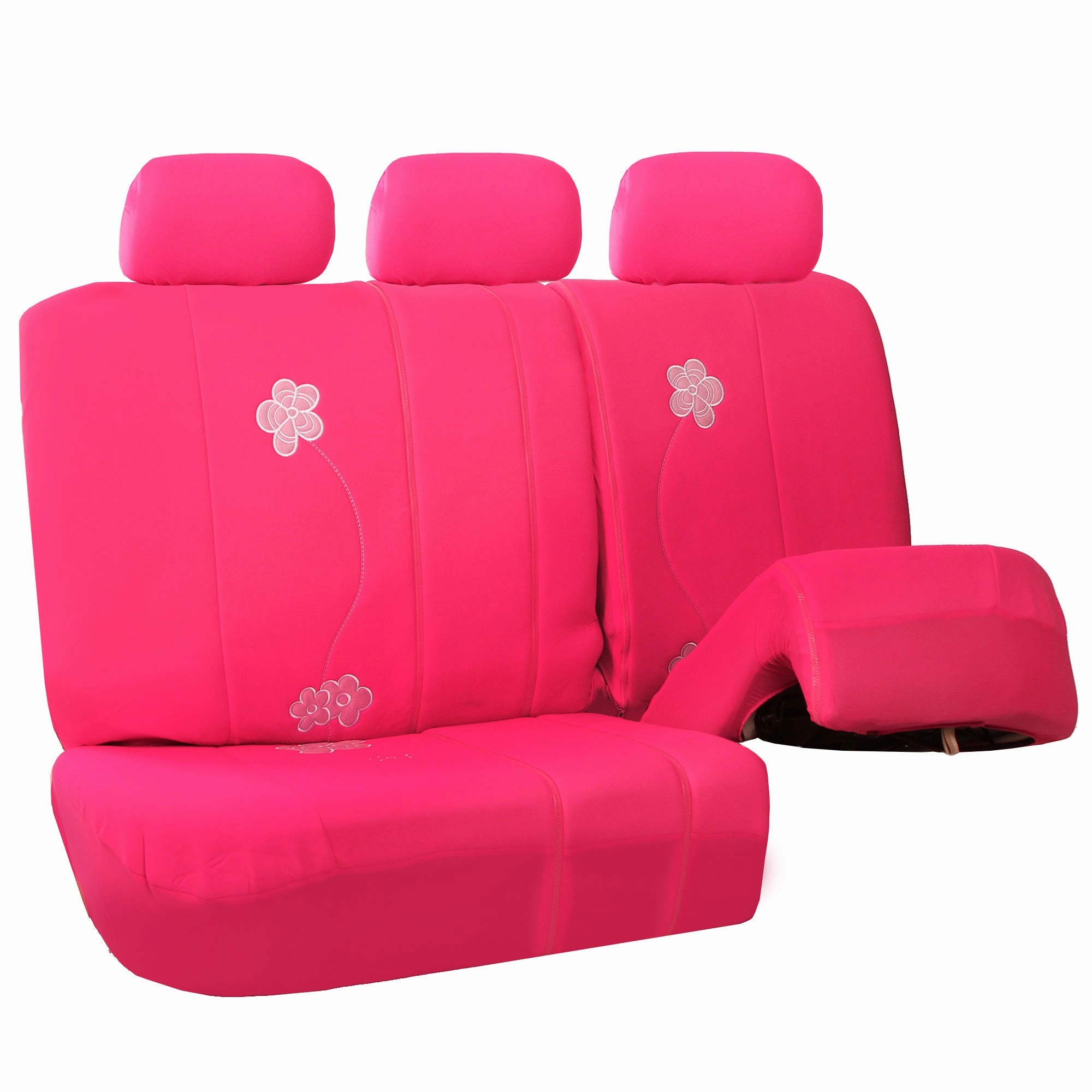Flower Embroidery Bench Seat Covers - Rear Set - Pink