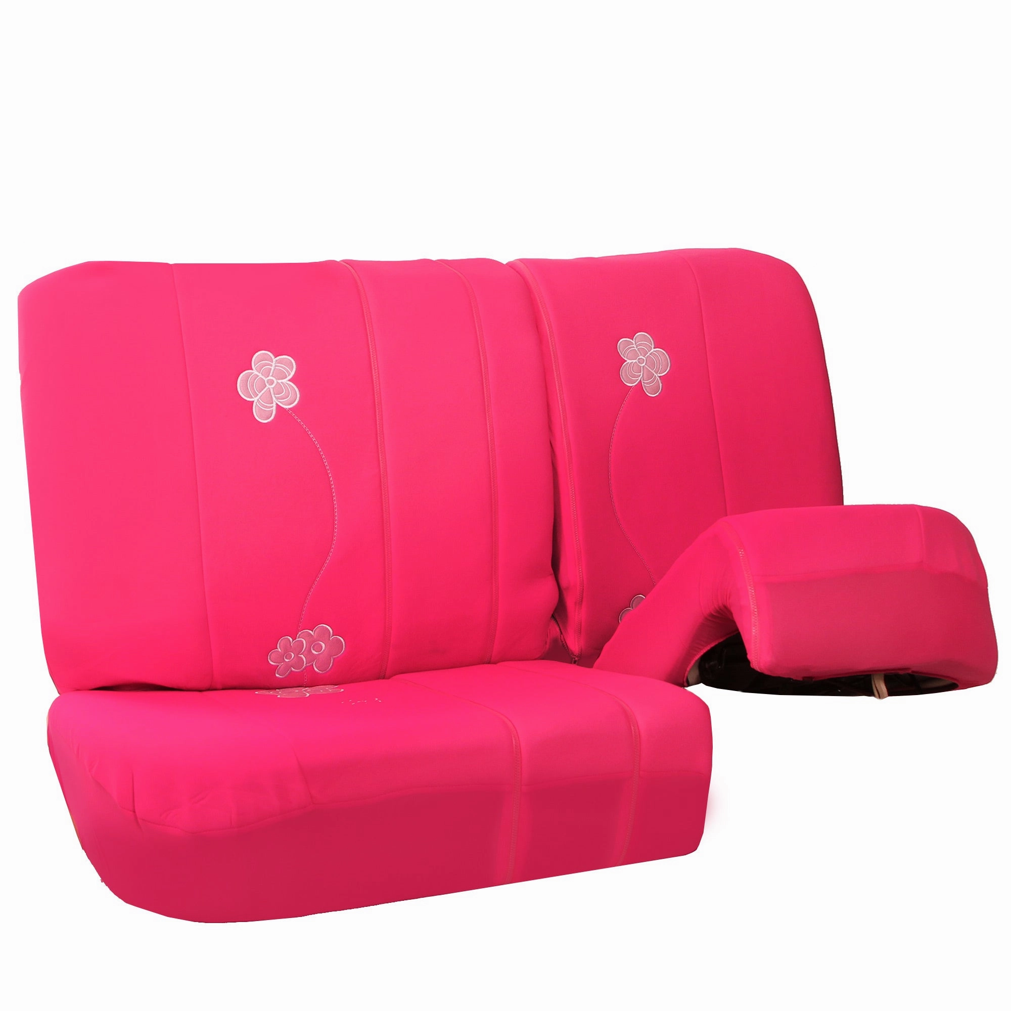 Flower Embroidery Bench Seat Covers - Rear Set - Pink