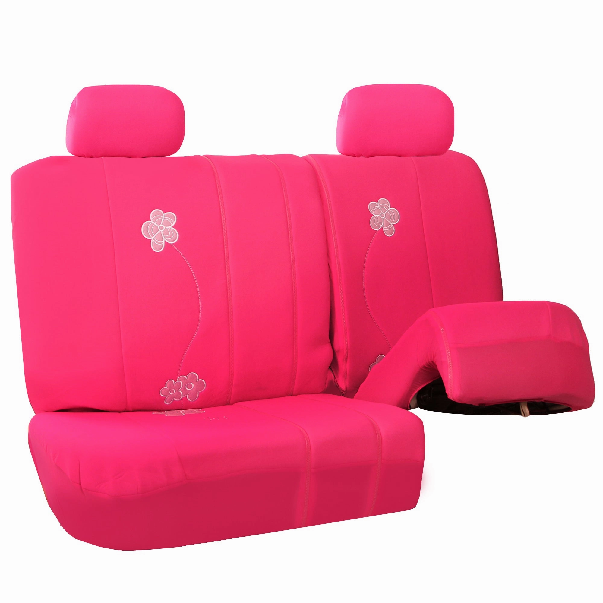 Flower Embroidery Bench Seat Covers - Rear Set - Pink