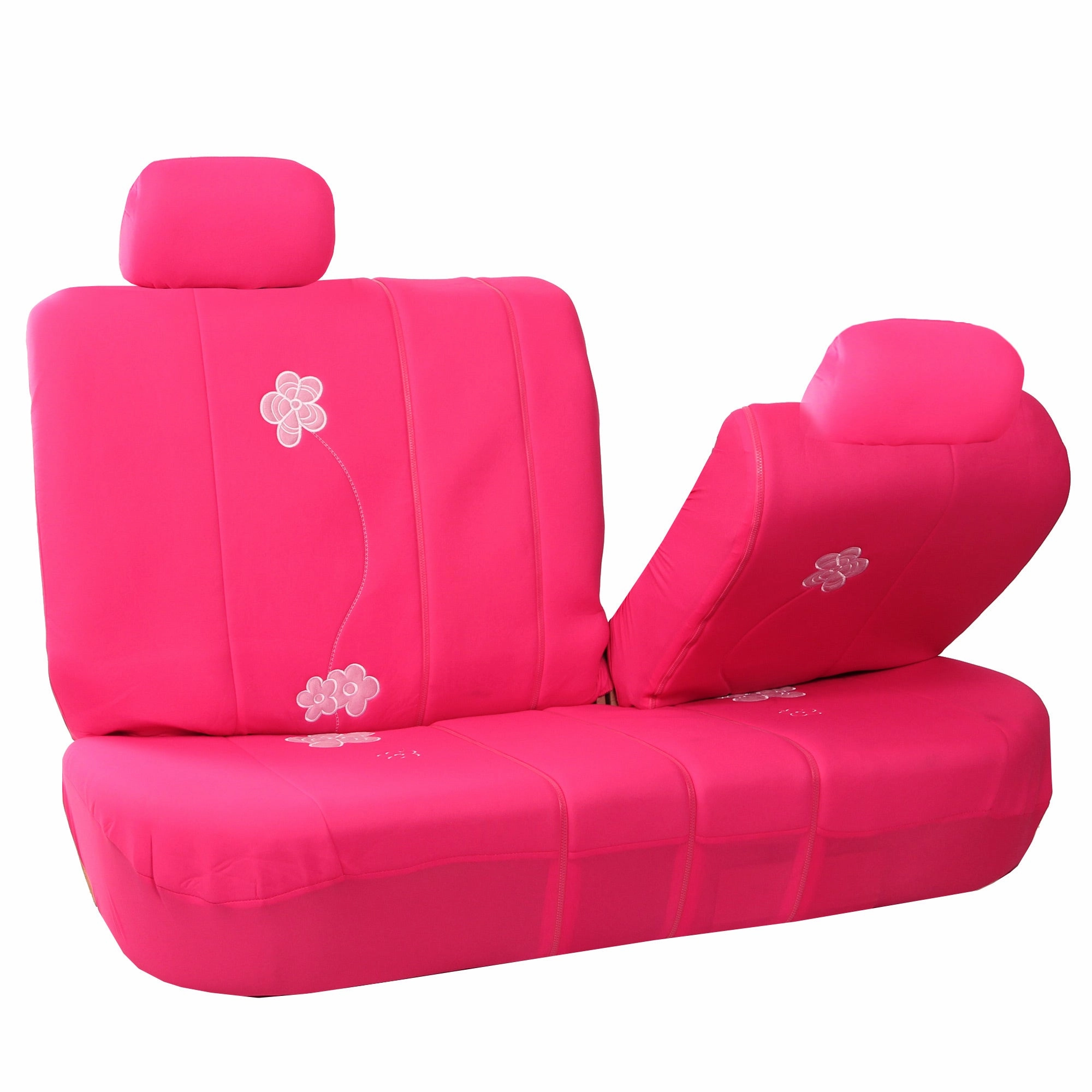 Flower Embroidery Bench Seat Covers - Rear Set - Pink
