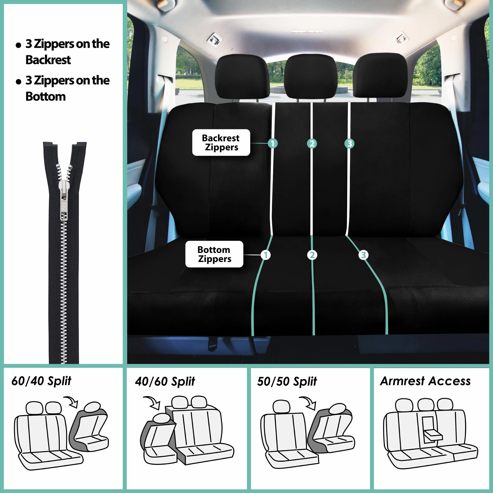 Light & Breezy Flat Cloth Seat Covers - Rear Black