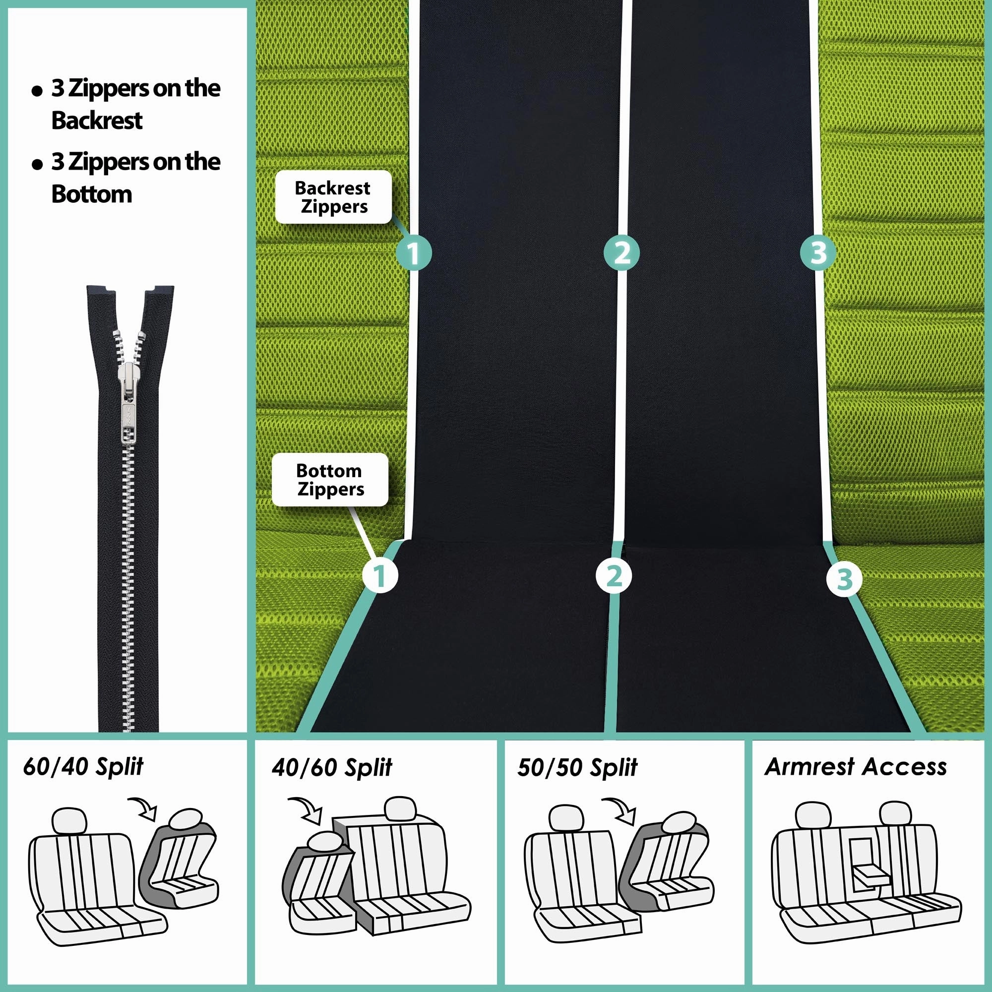 Premium 3D Air Mesh Seat Covers - Front Set Green