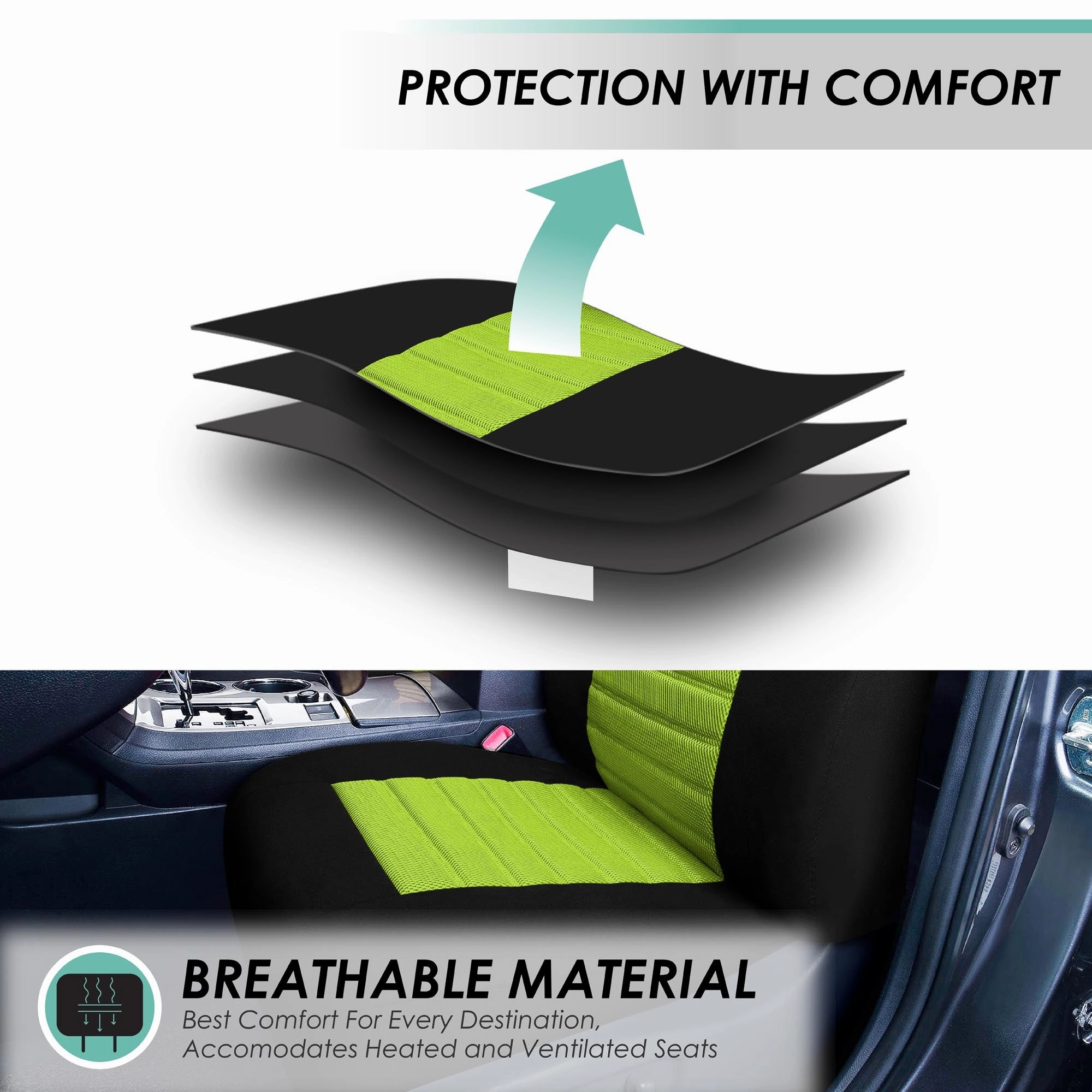 Premium 3D Air Mesh Seat Covers - Front Set Green