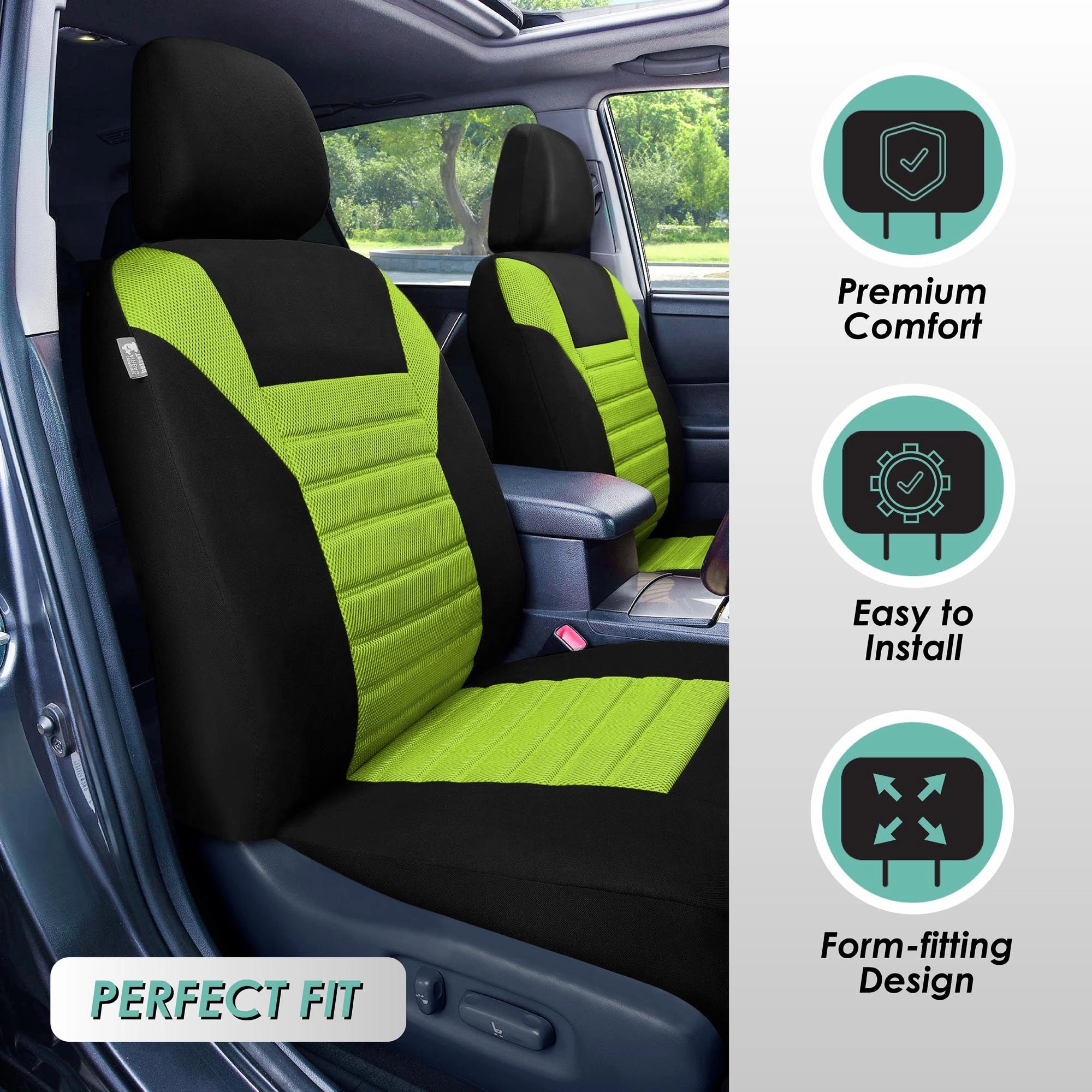Premium 3D Air Mesh Seat Covers - Front Set Green