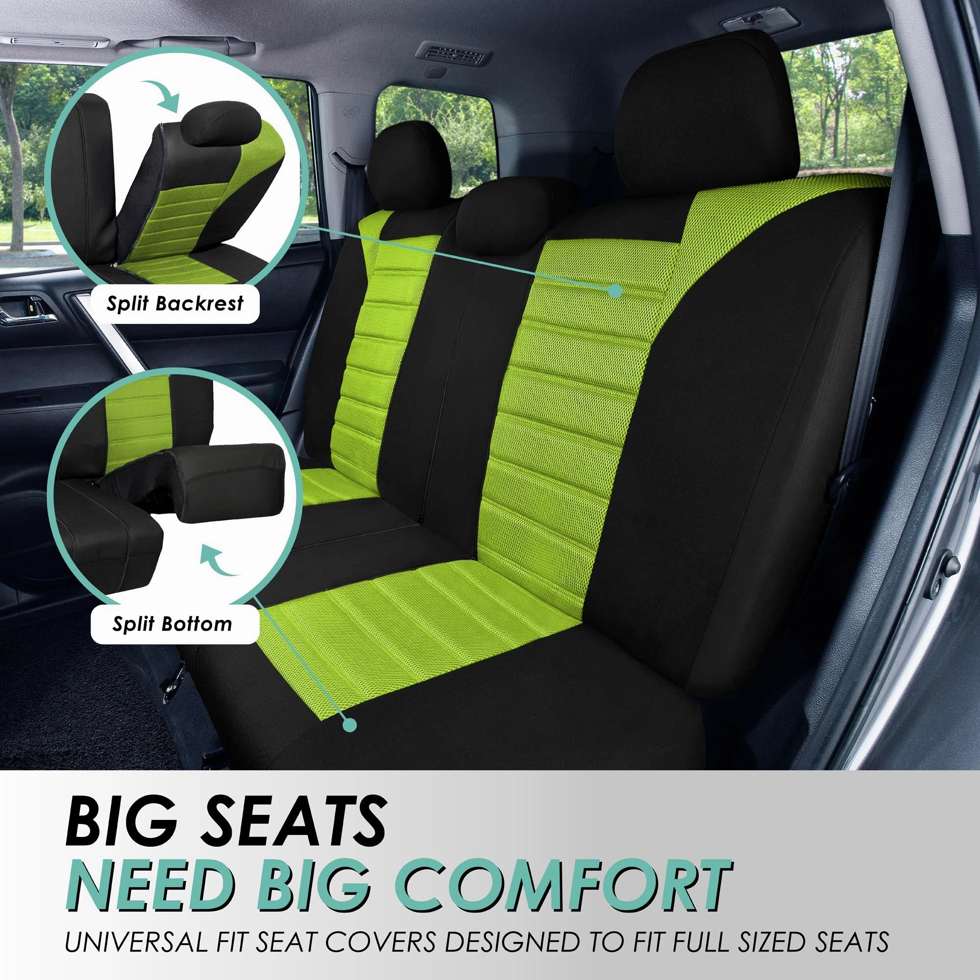 Premium 3D Air Mesh Seat Covers - Front Set Green