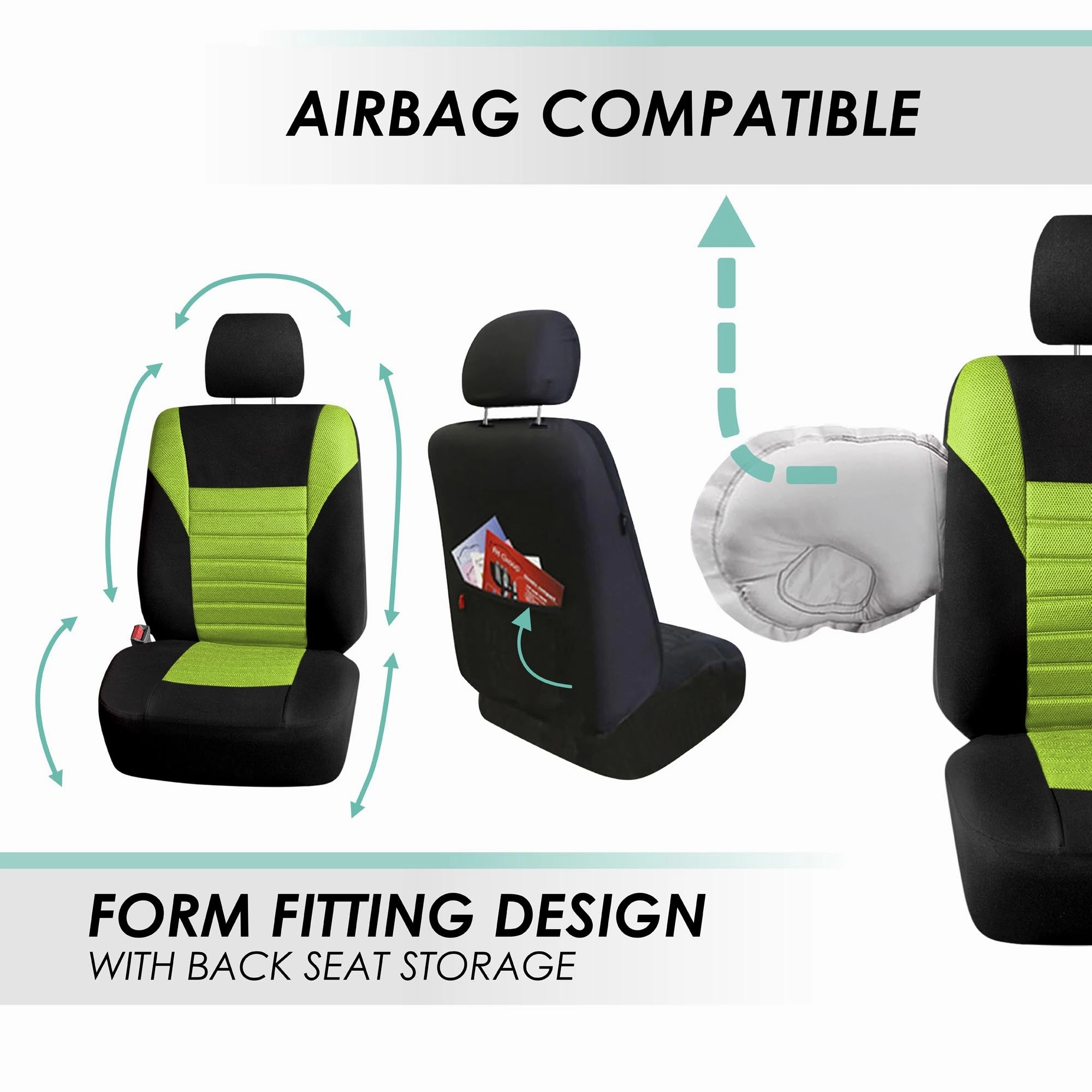 Premium 3D Air Mesh Seat Covers - Front Set Green