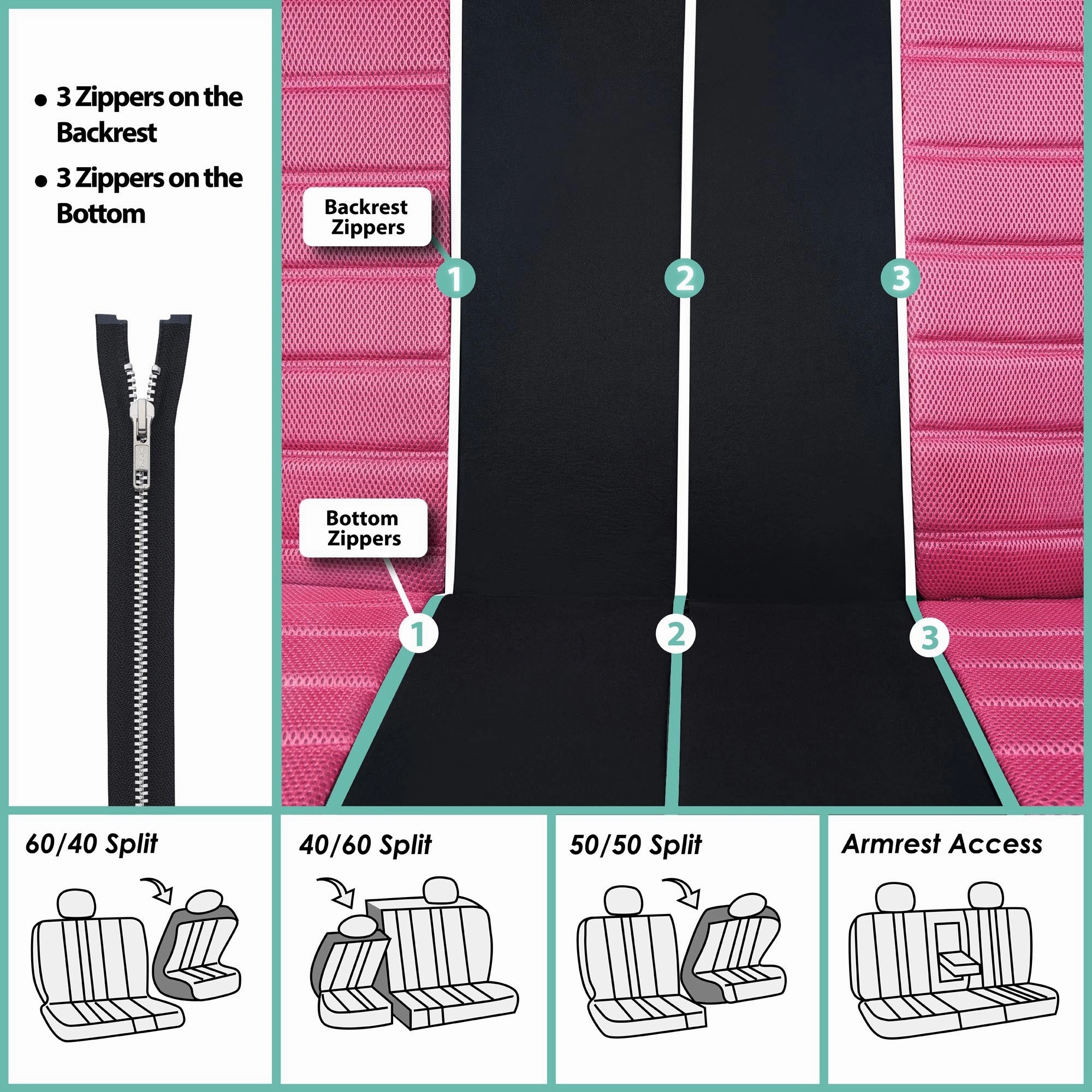 Premium 3D Air Mesh Seat Covers - Front Set Pink