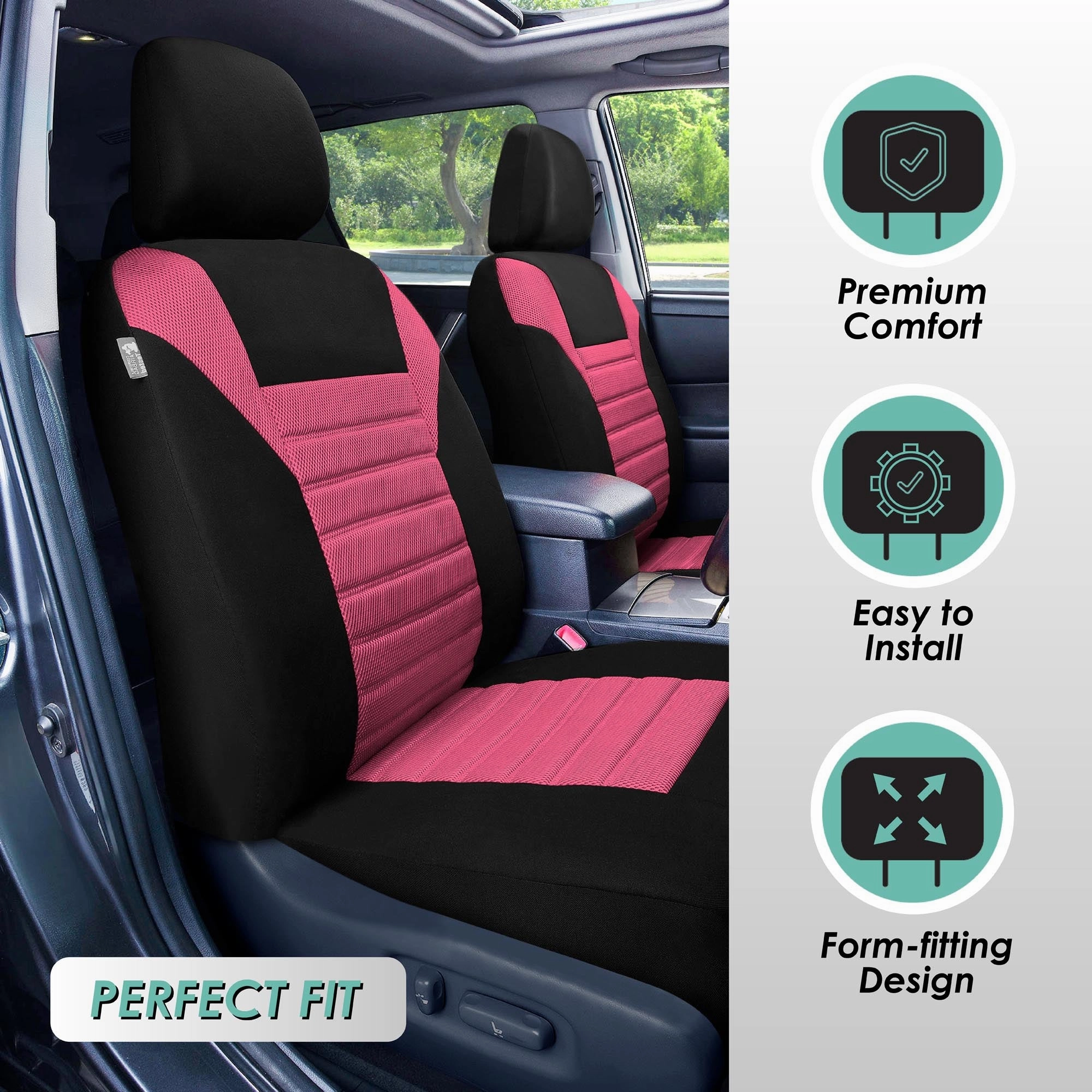 Premium 3D Air Mesh Seat Covers - Front Set Pink