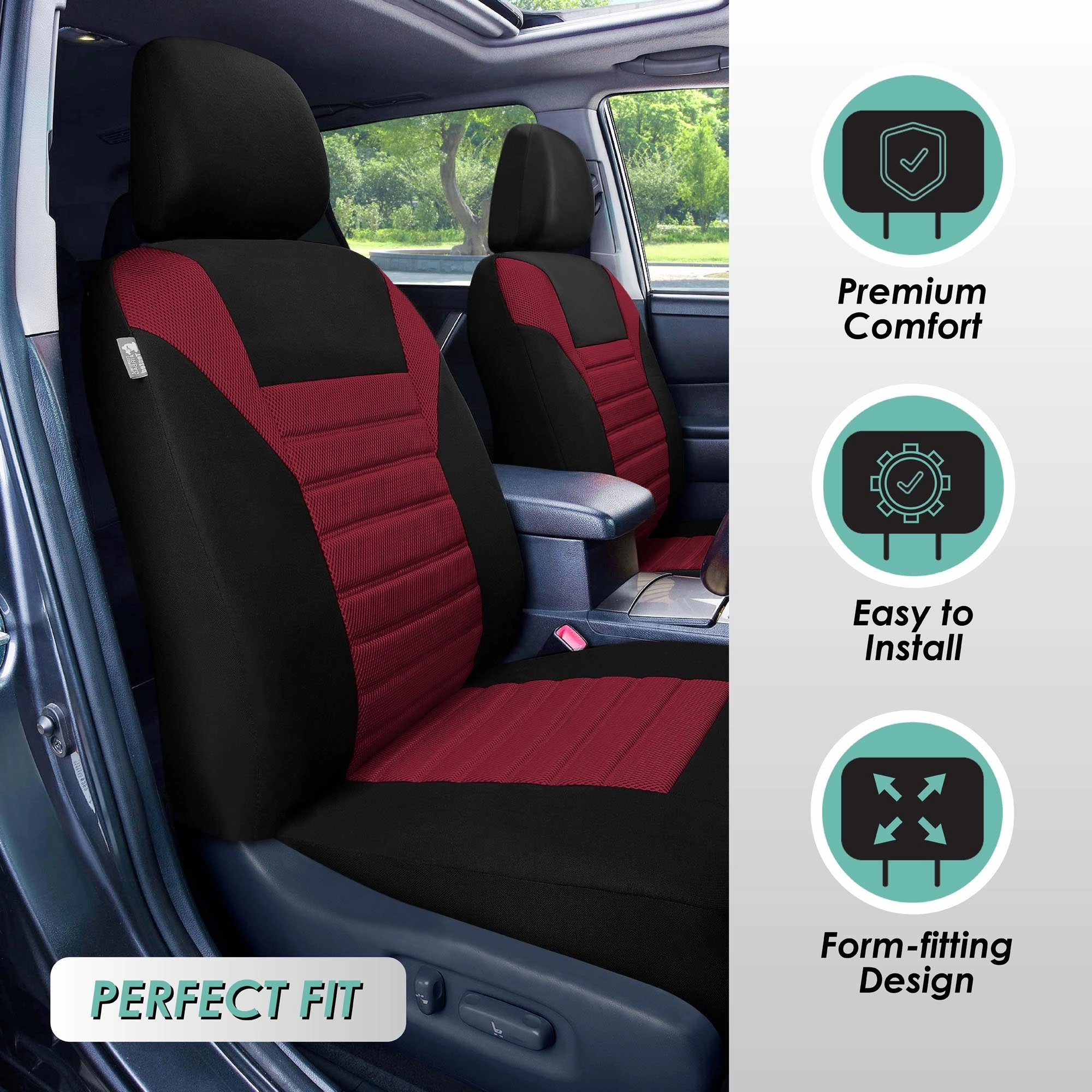 Premium 3D Air Mesh Seat Covers - Full Set Burgundy