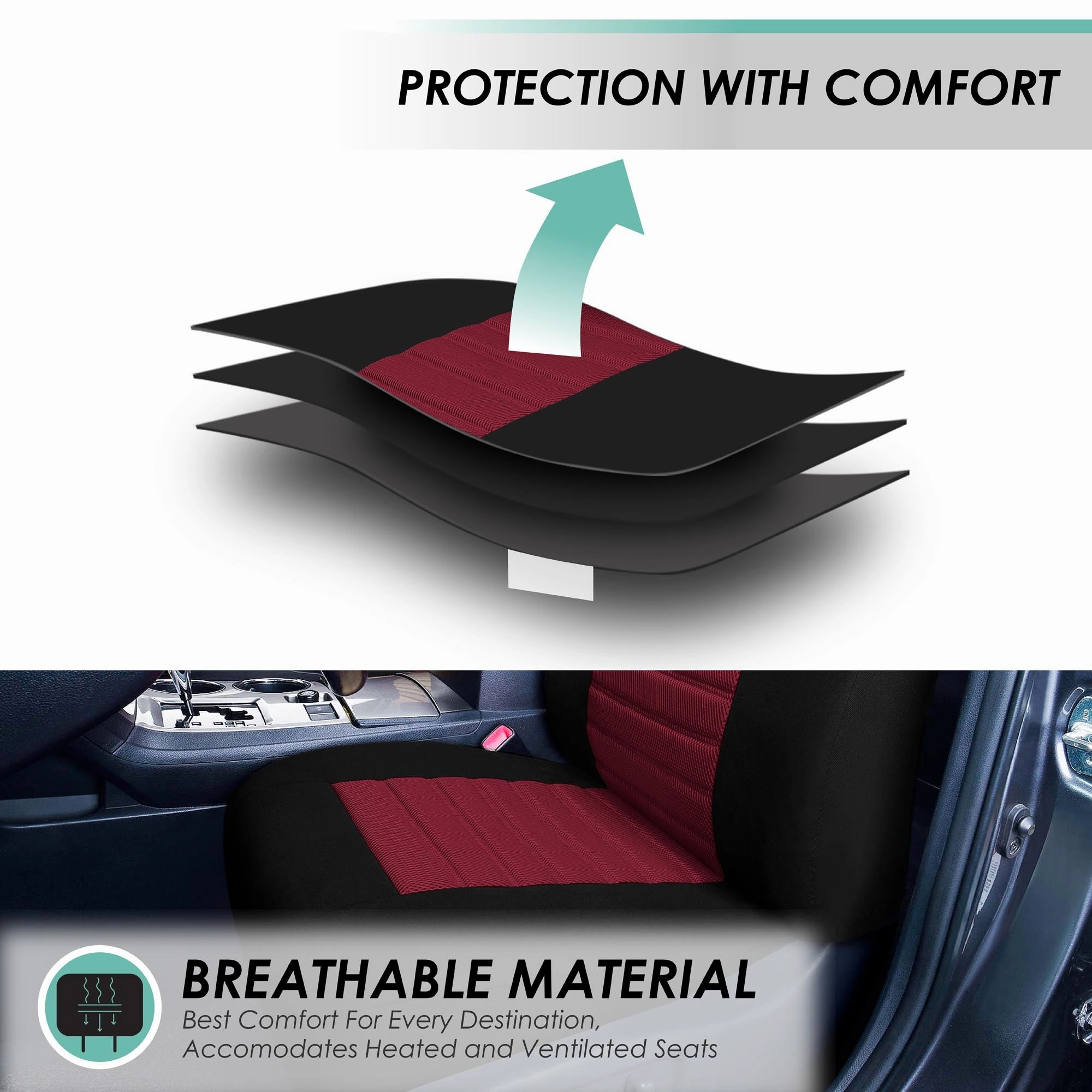 Premium 3D Air Mesh Seat Covers - Full Set Burgundy
