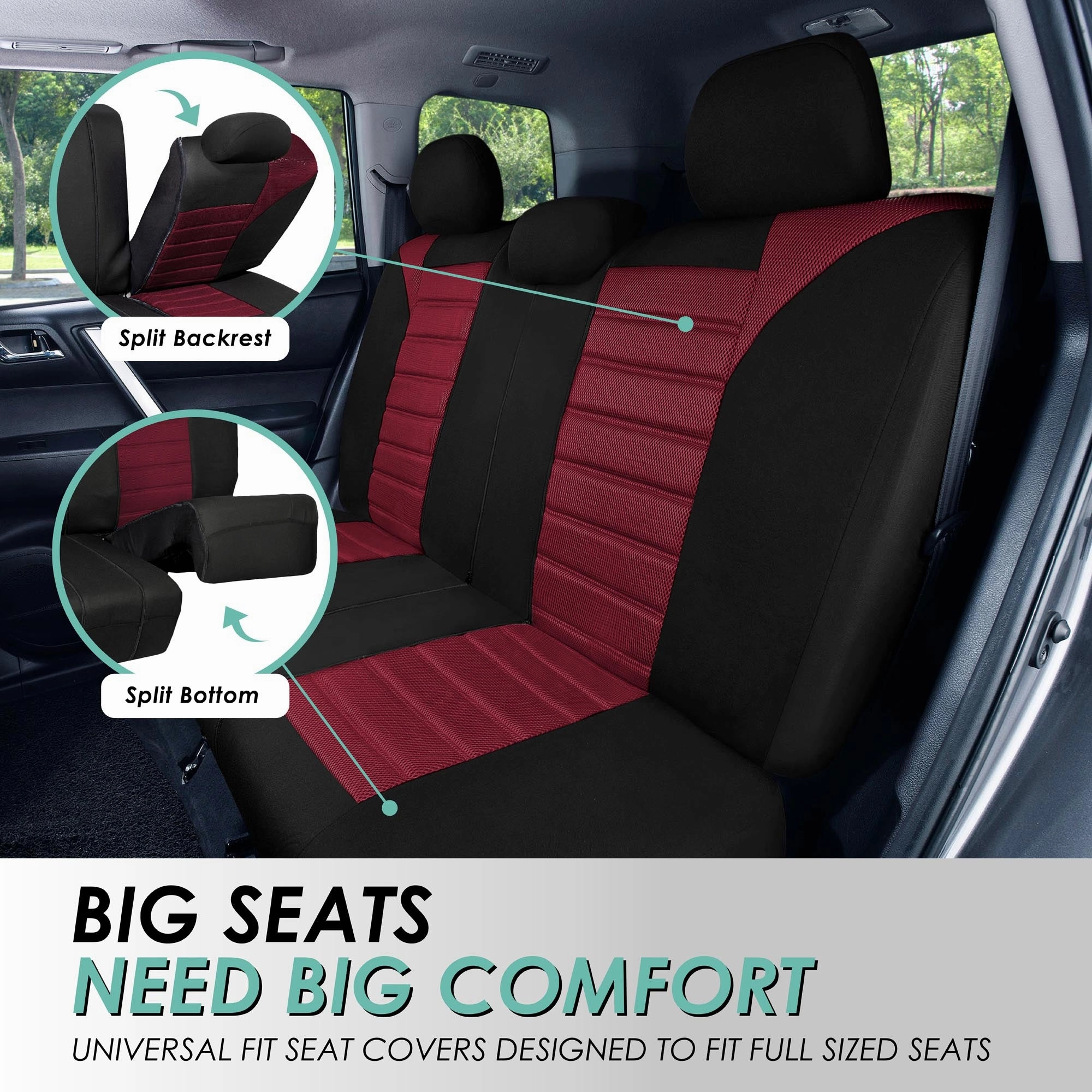 Premium 3D Air Mesh Seat Covers - Full Set Burgundy