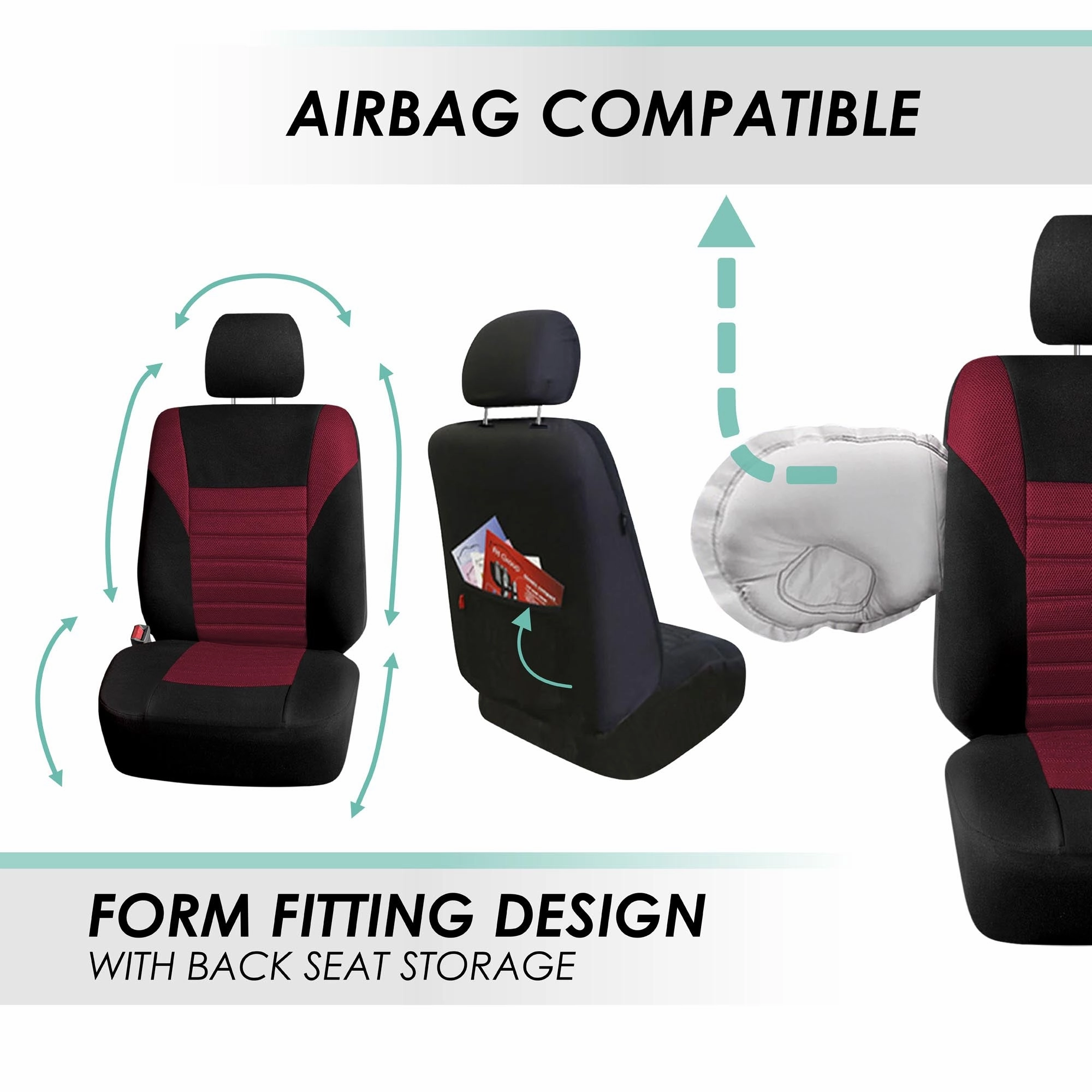 Premium 3D Air Mesh Seat Covers - Full Set Burgundy