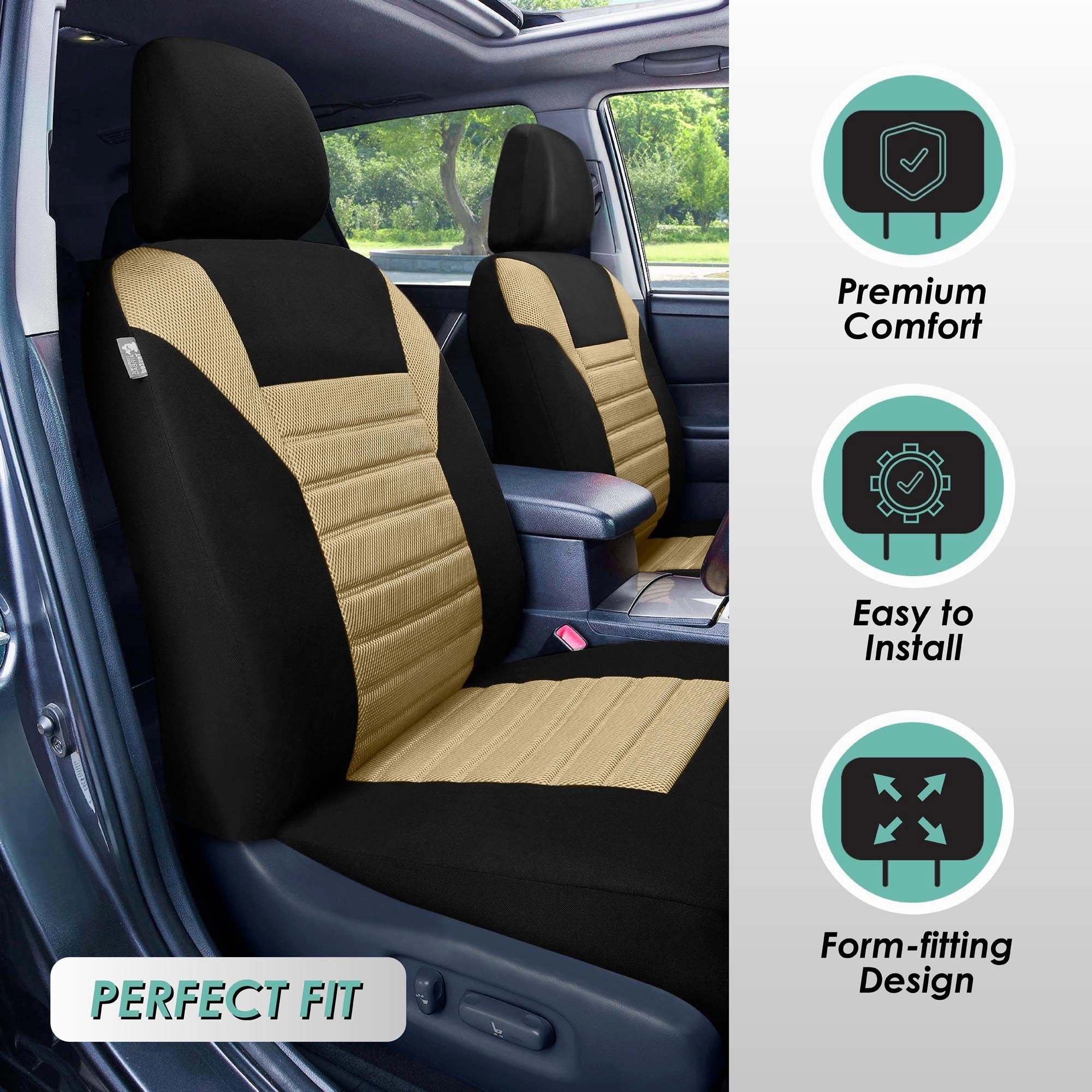 Premium 3D Air Mesh Seat Covers - Rear Beige