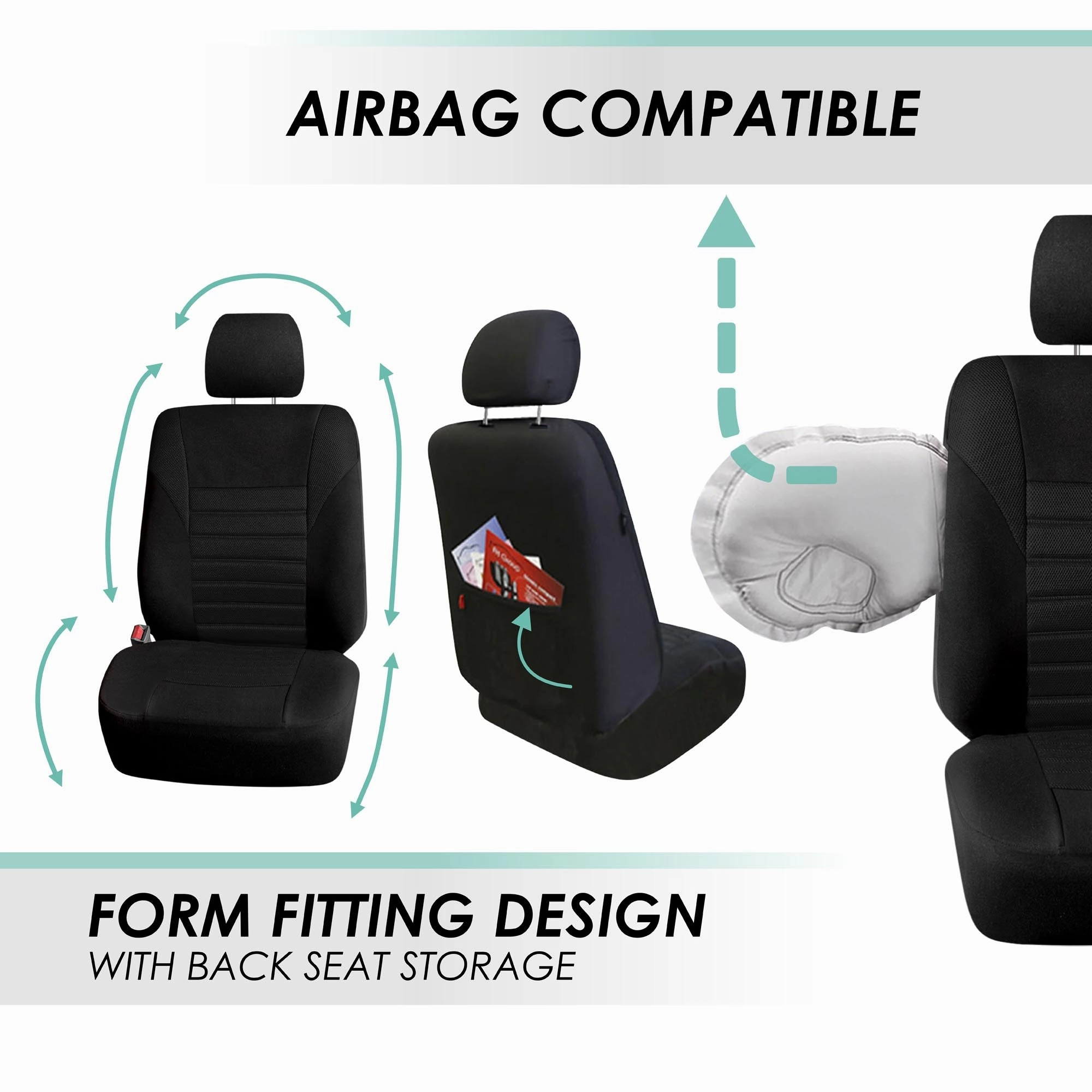 Premium 3D Air Mesh Seat Covers - Rear Black