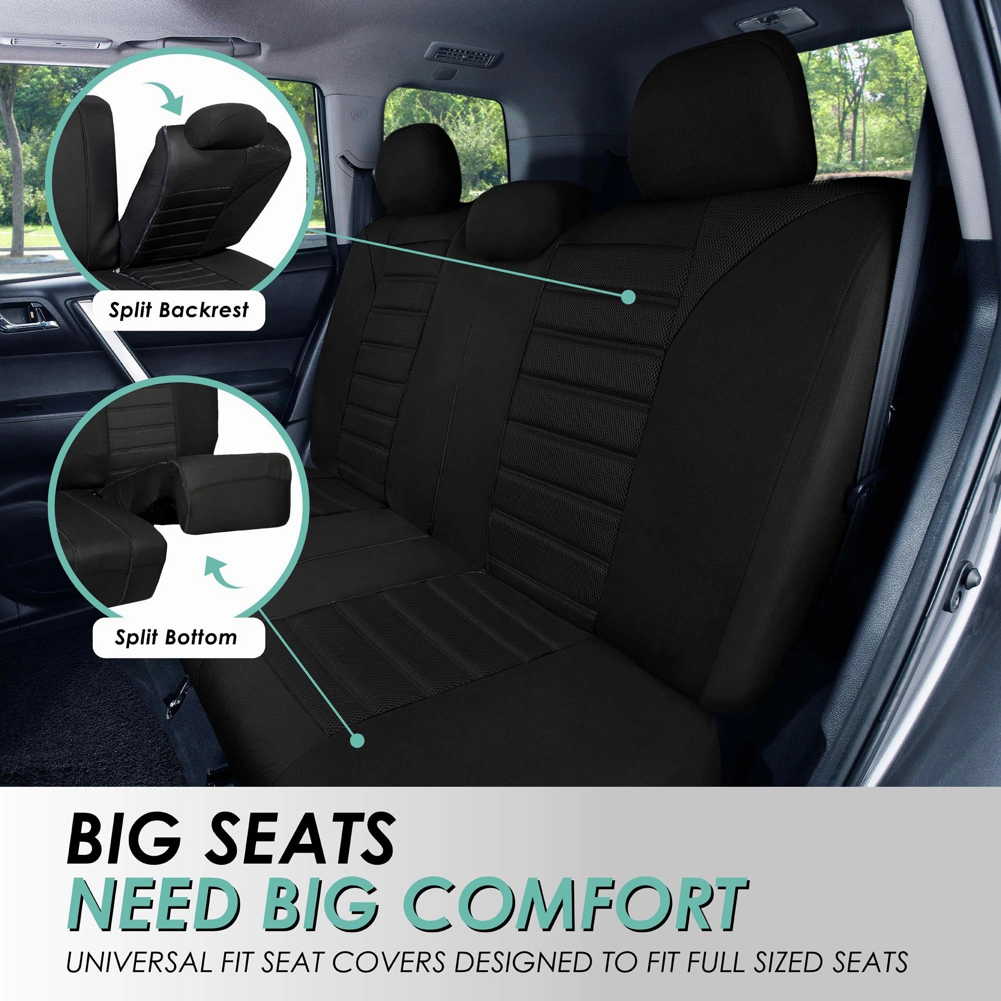 Premium 3D Air Mesh Seat Covers - Rear Black