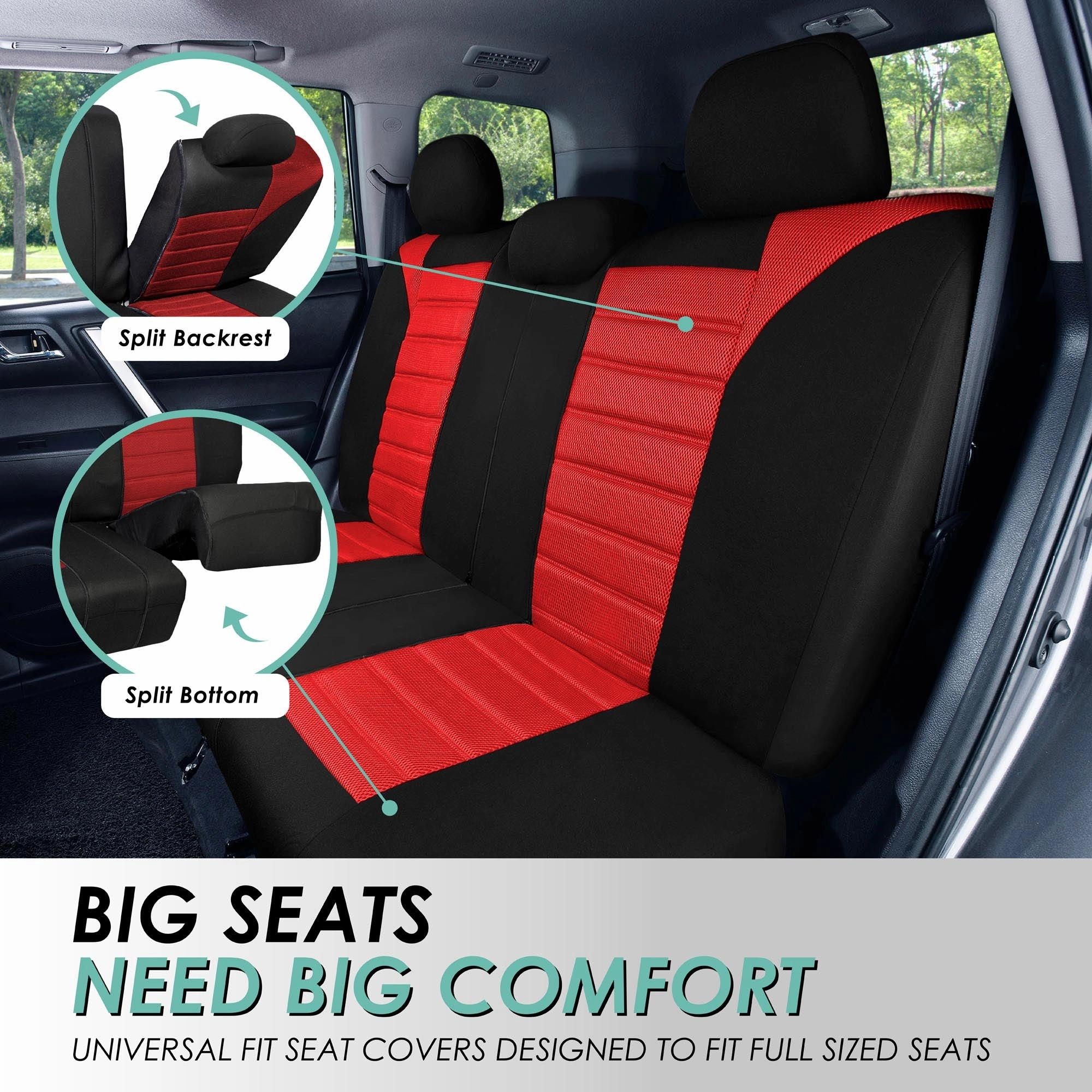 Premium 3D Air Mesh Seat Covers - Rear Red