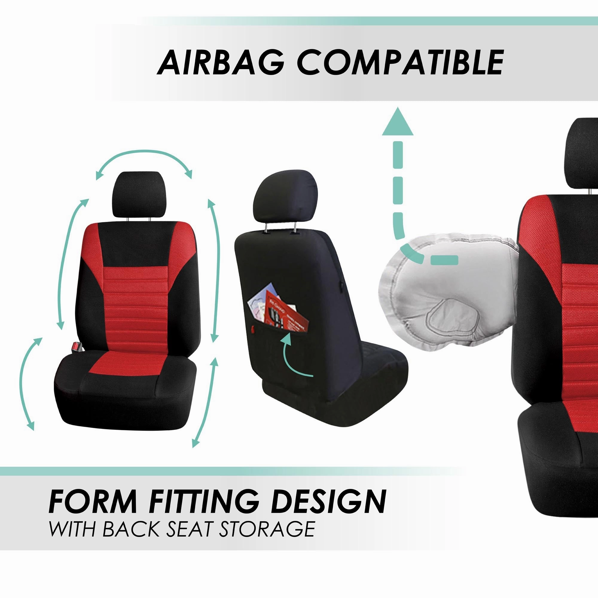 Premium 3D Air Mesh Seat Covers - Rear Red