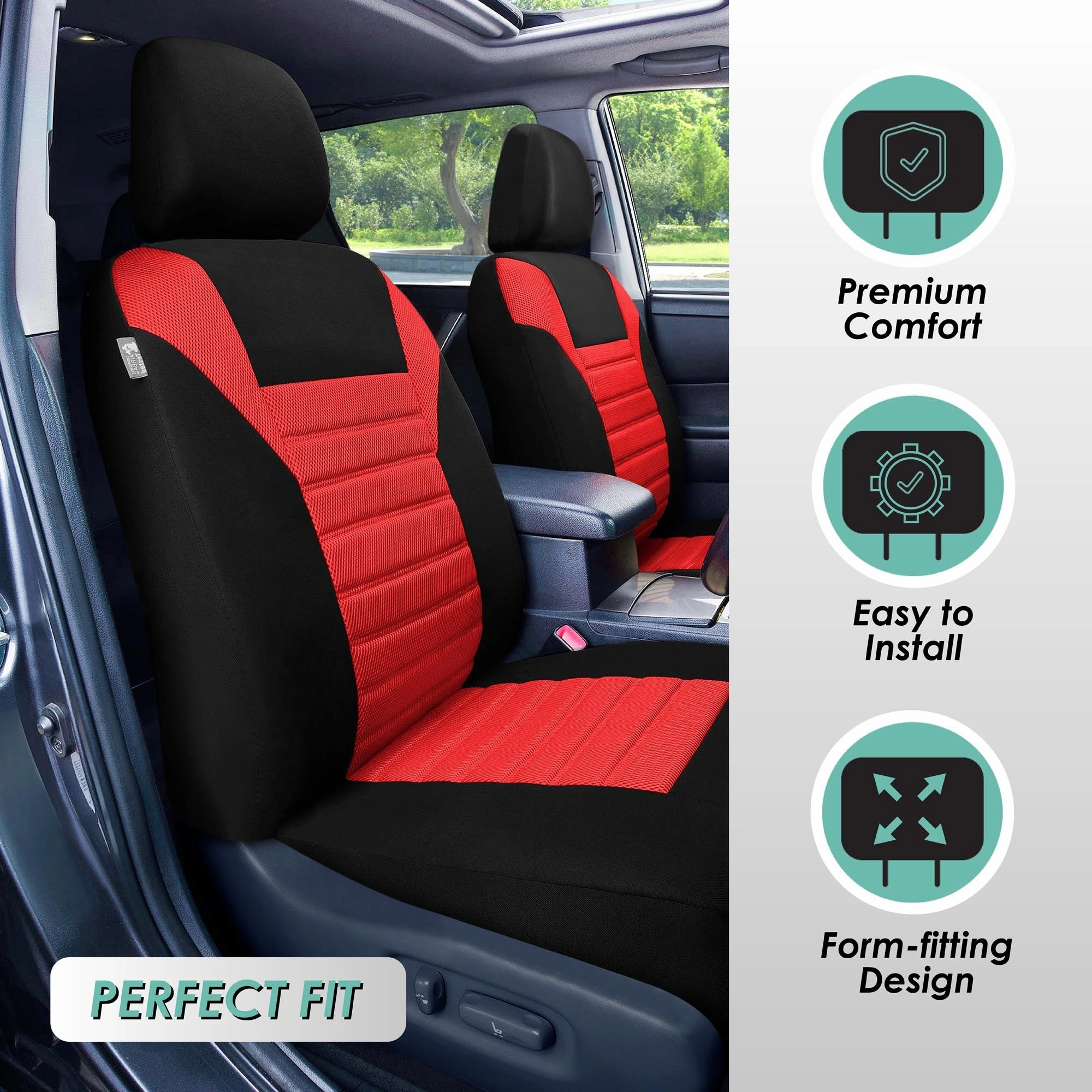 Premium 3D Air Mesh Seat Covers - Rear Red
