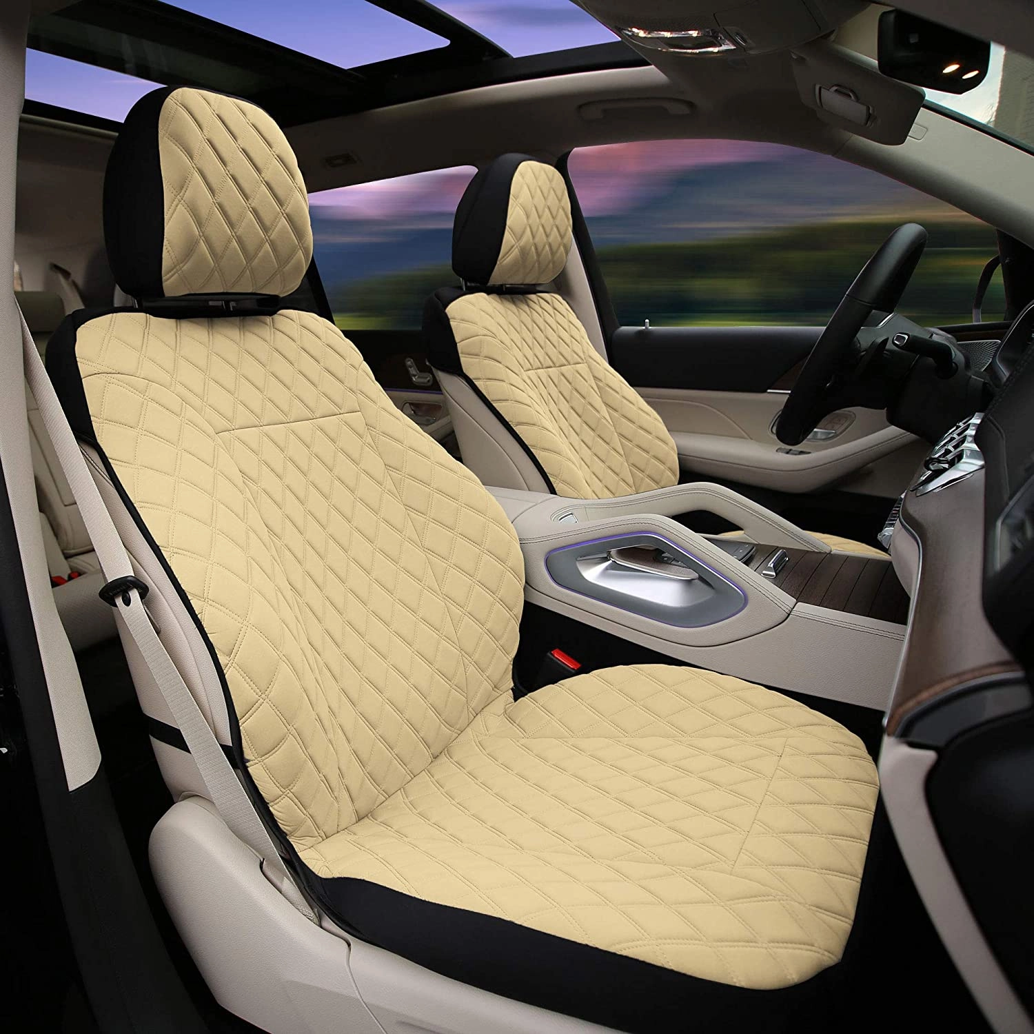 Prestige79 Neosupreme Diamond Stitch Car Seat Covers - Front Set Beige