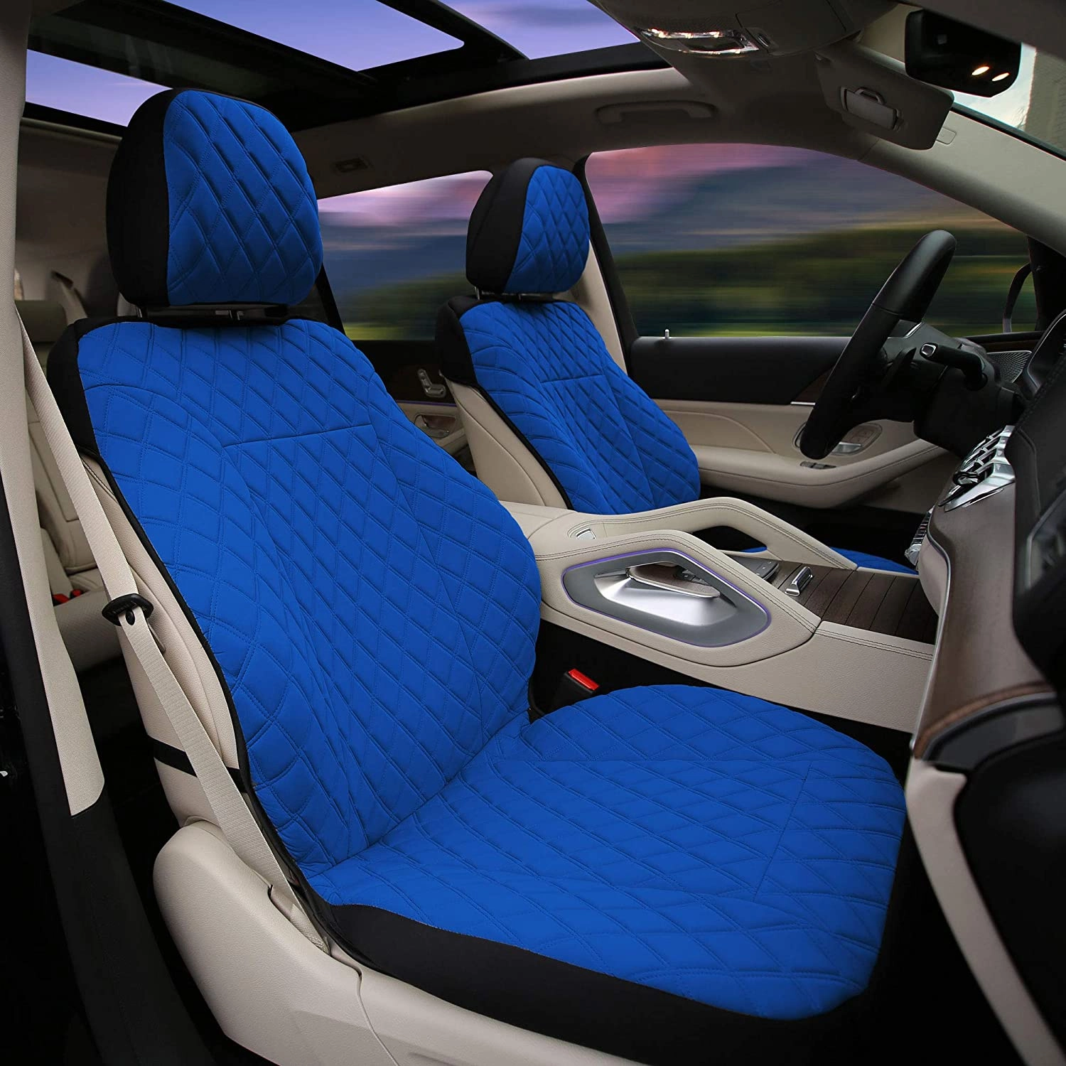 Prestige79 Neosupreme Diamond Stitch Car Seat Covers - Front Set Blue
