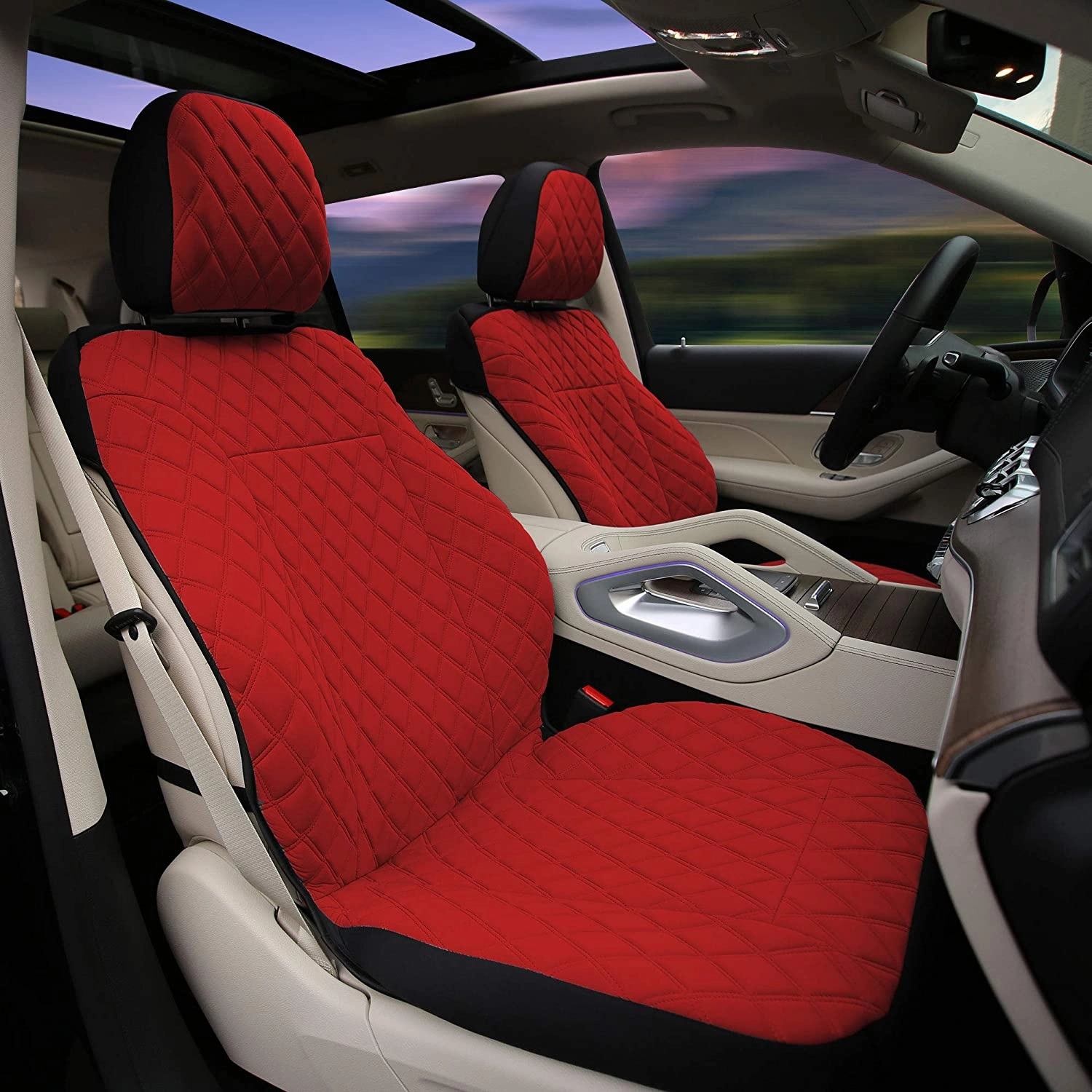 Prestige79 Neosupreme Diamond Stitch Car Seat Covers - Front Set Red