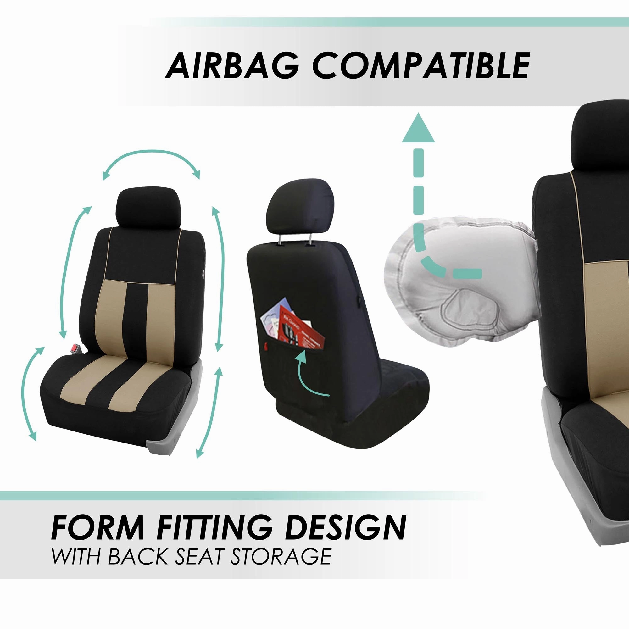Striking Striped Seat Covers - Front Set Beige