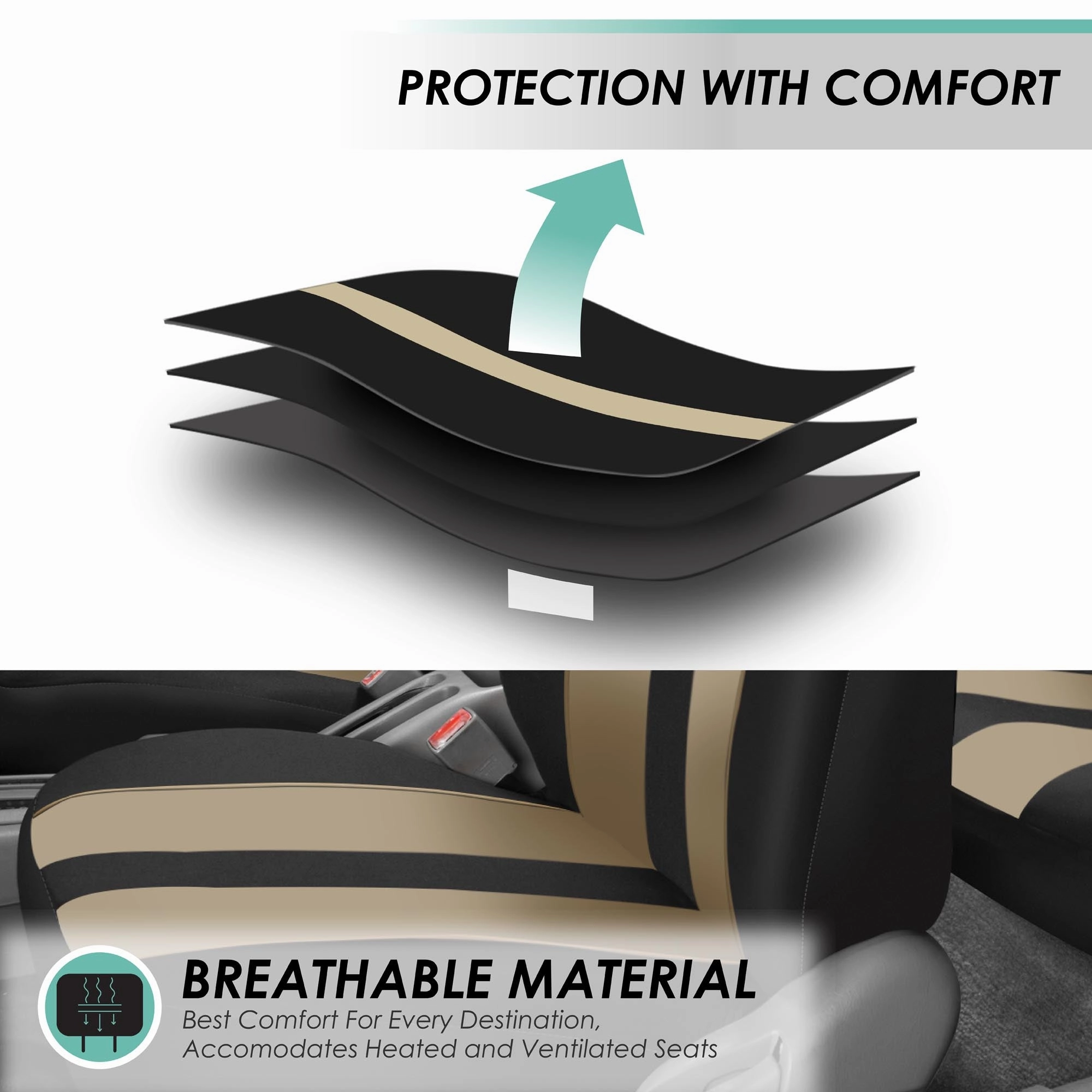 Striking Striped Seat Covers - Front Set Beige