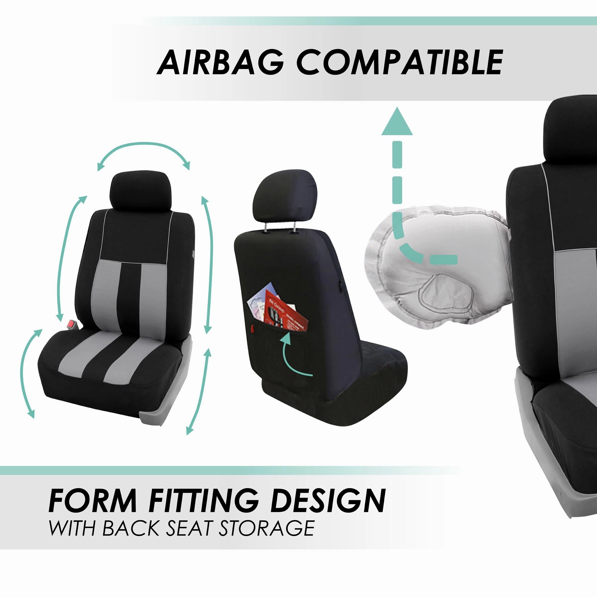 Striking Striped Seat Covers - Front Set Gray