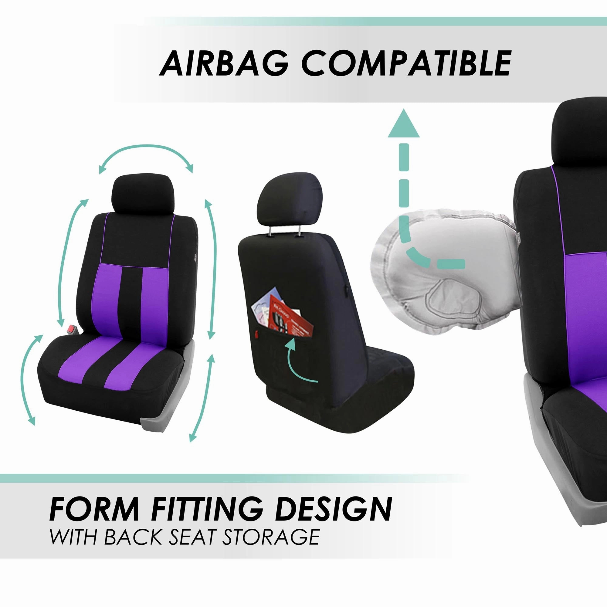 Striking Striped Seat Covers - Front Set Purple