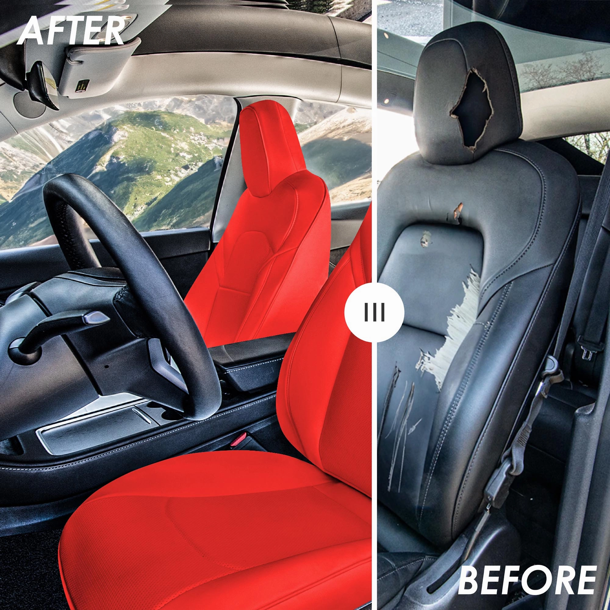 Tesla Model Y 2020 - 2024 - Front Set Seat Covers - Solid Red Faux Leather
