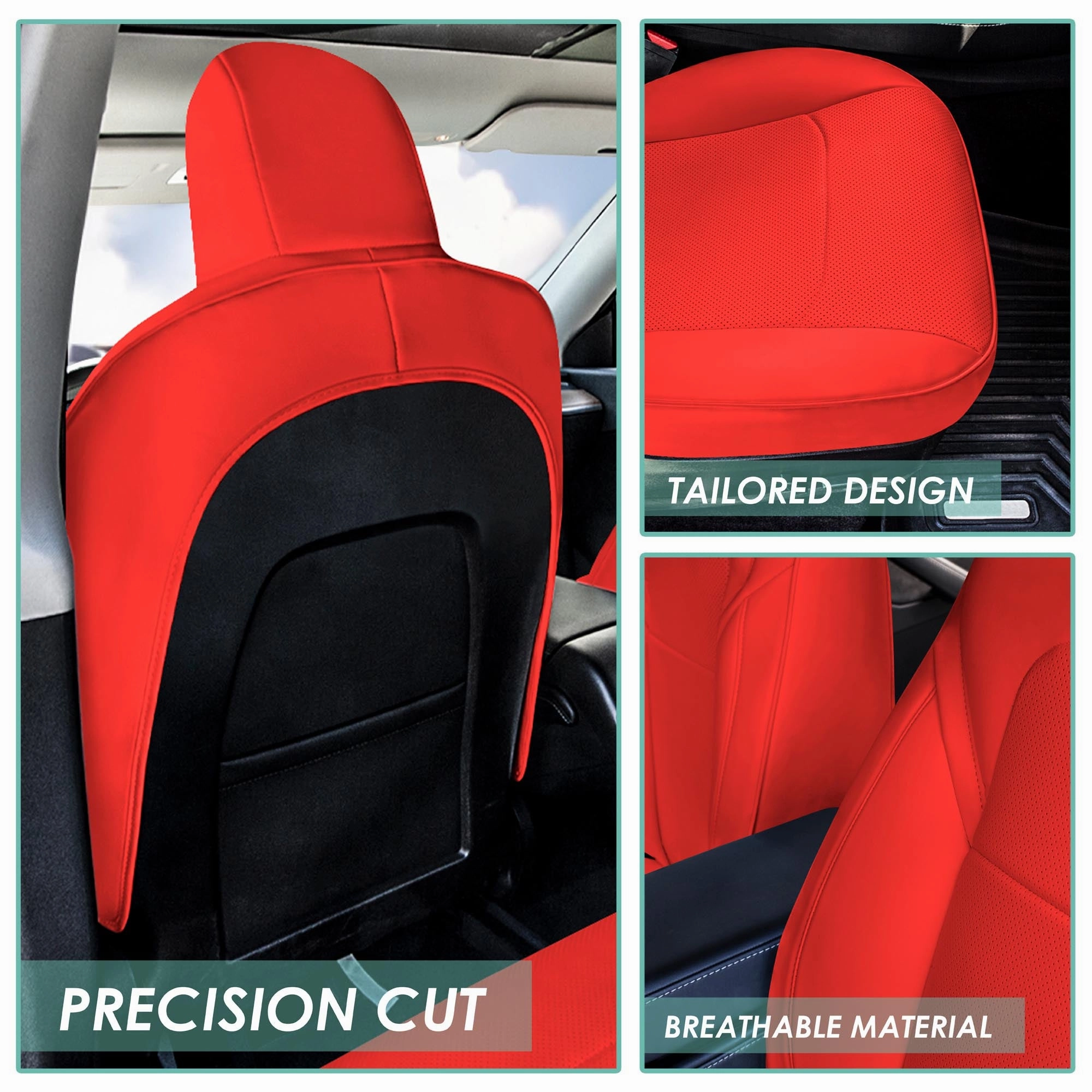Tesla Model Y 2020 - 2024 - Front Set Seat Covers - Solid Red Faux Leather