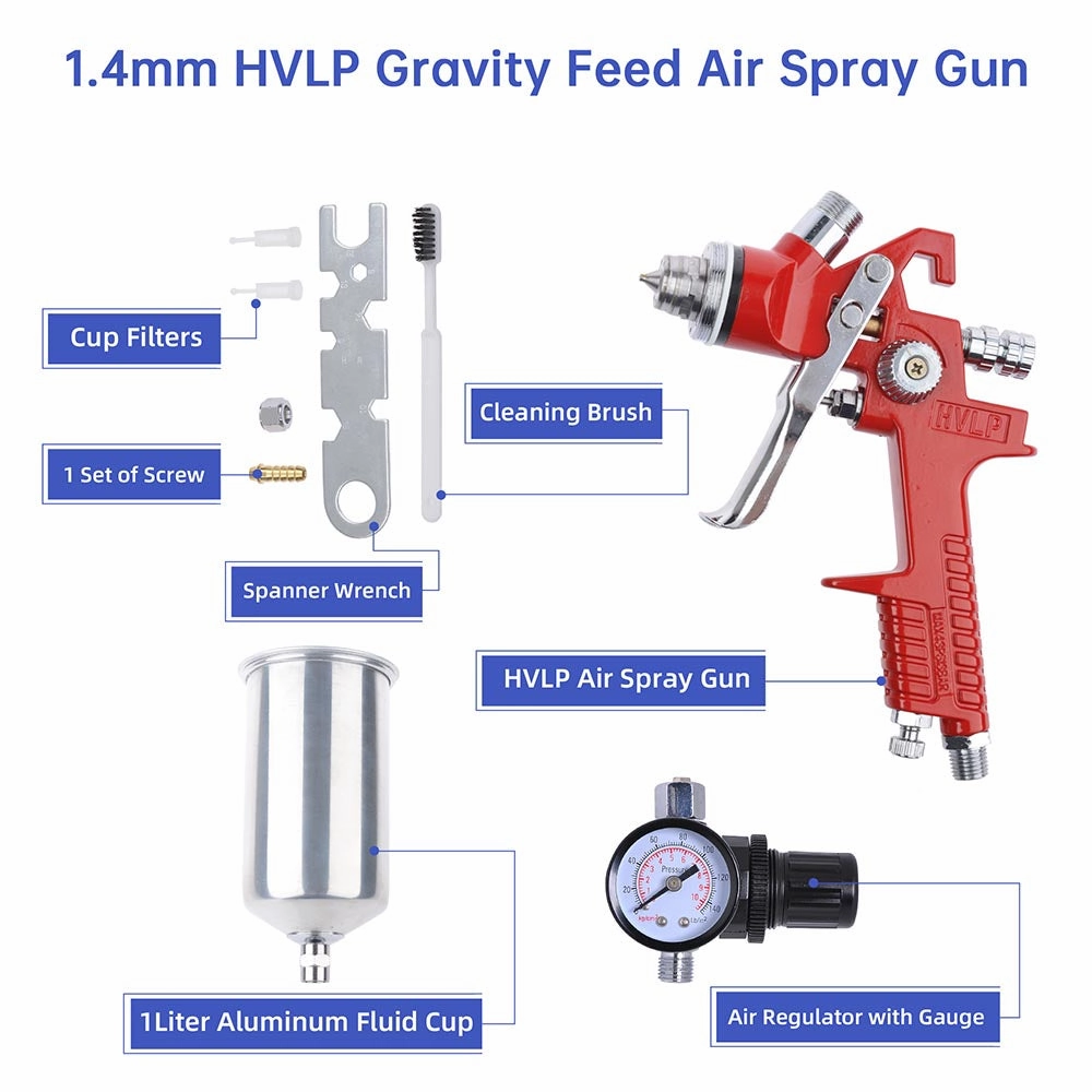 TheLAShop 1.4mm HVLP Spray Auto Paint 1L Gavity Feed Sprayer