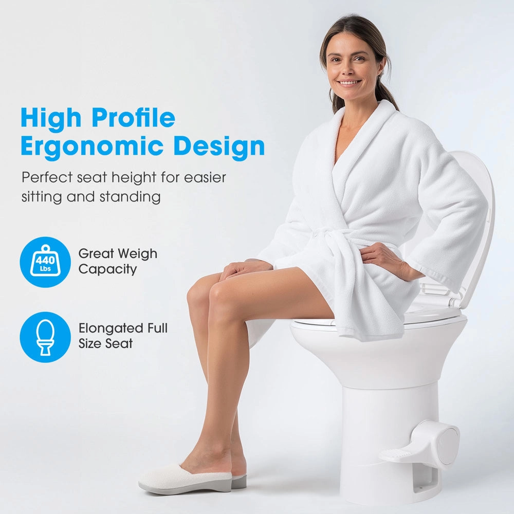 TheLAShop Tall RV Toilet Gravity Flush Soft-Close Campsite Residences
