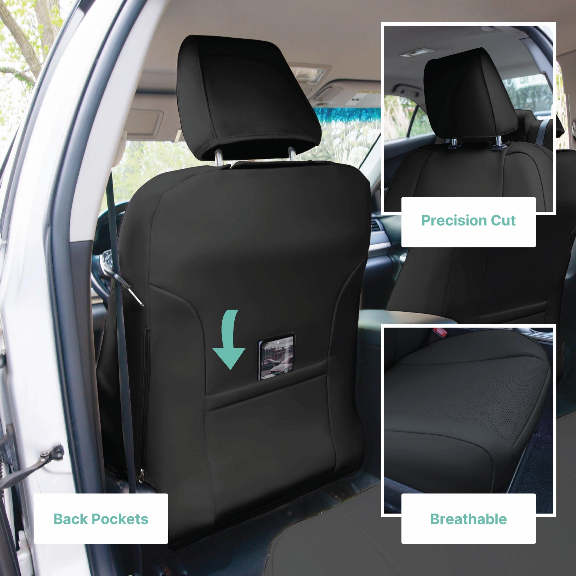 Toyota Camry LE | SE | XSE | XLE  2012-2017 - Front Set Seat Covers - Black Faux Leather