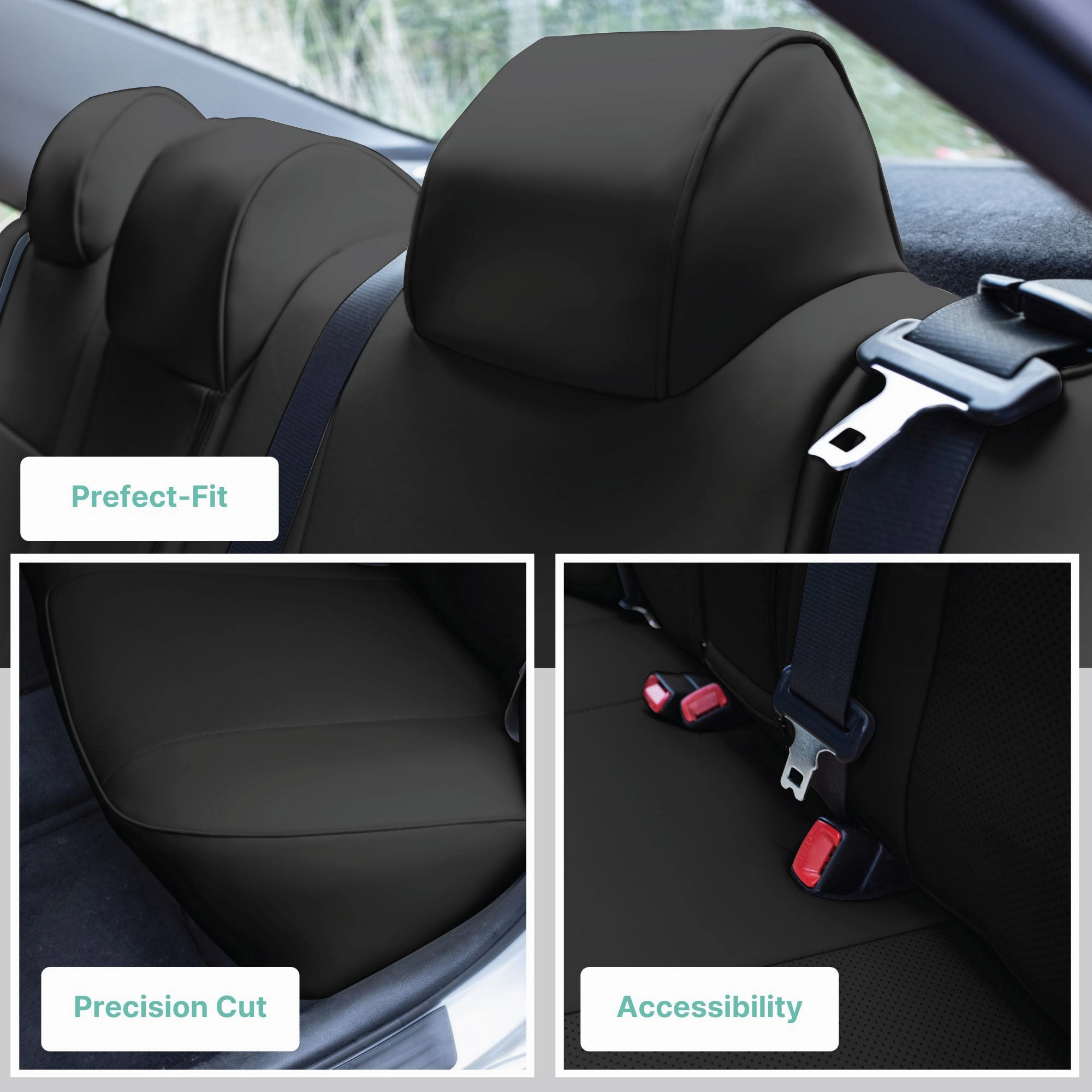 Toyota Camry LE | SE | XSE | XLE  2012-2017 - Rear Set Seat Covers - Black Faux Leather